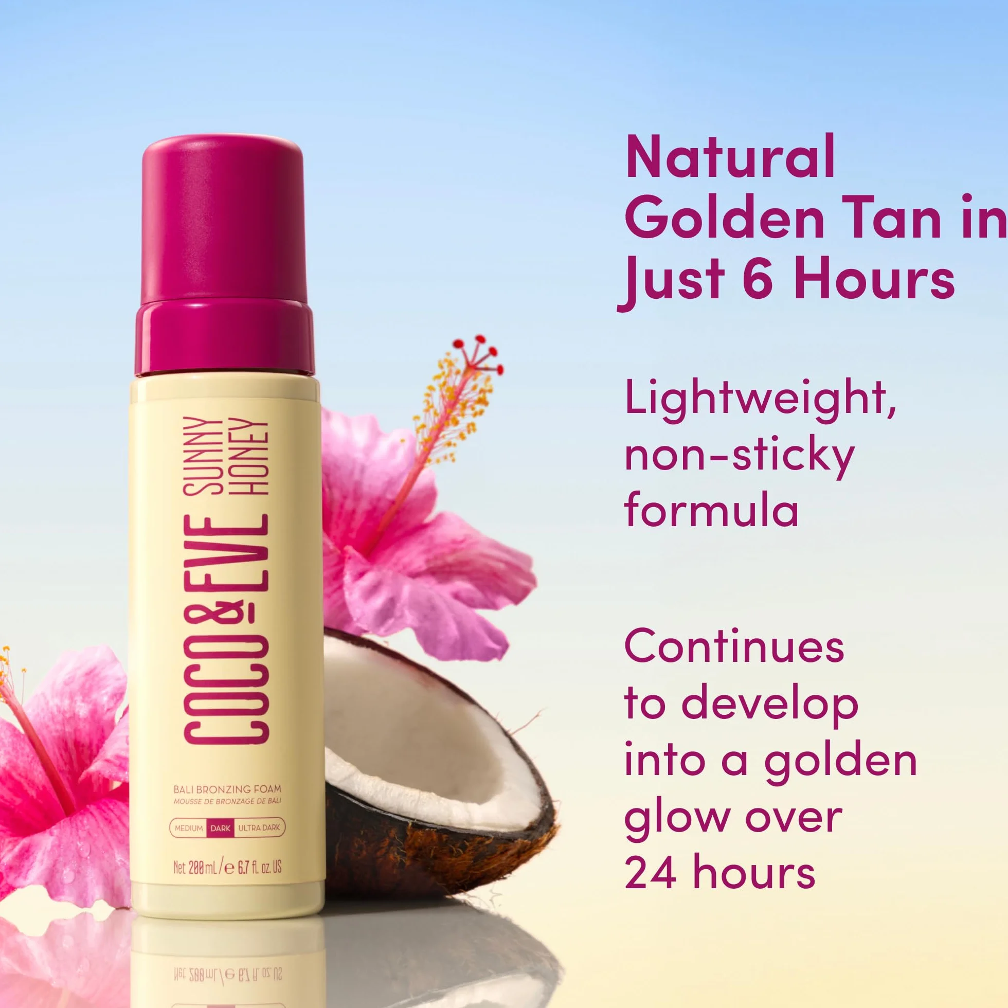 Coco & Eve Sunny Honey - (Scuro) Mousse autoabbronzante naturale Bali Bronzer - antietà, anti cellulite Self Tanner (212ml)