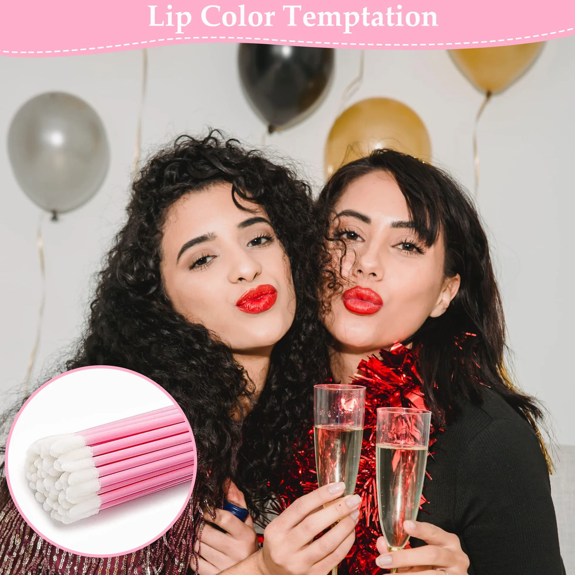 100 pennelli usa e getta per labbra, mini rossetto, correttore, applicatore per labbra, applicatore per il trucco (rosa)