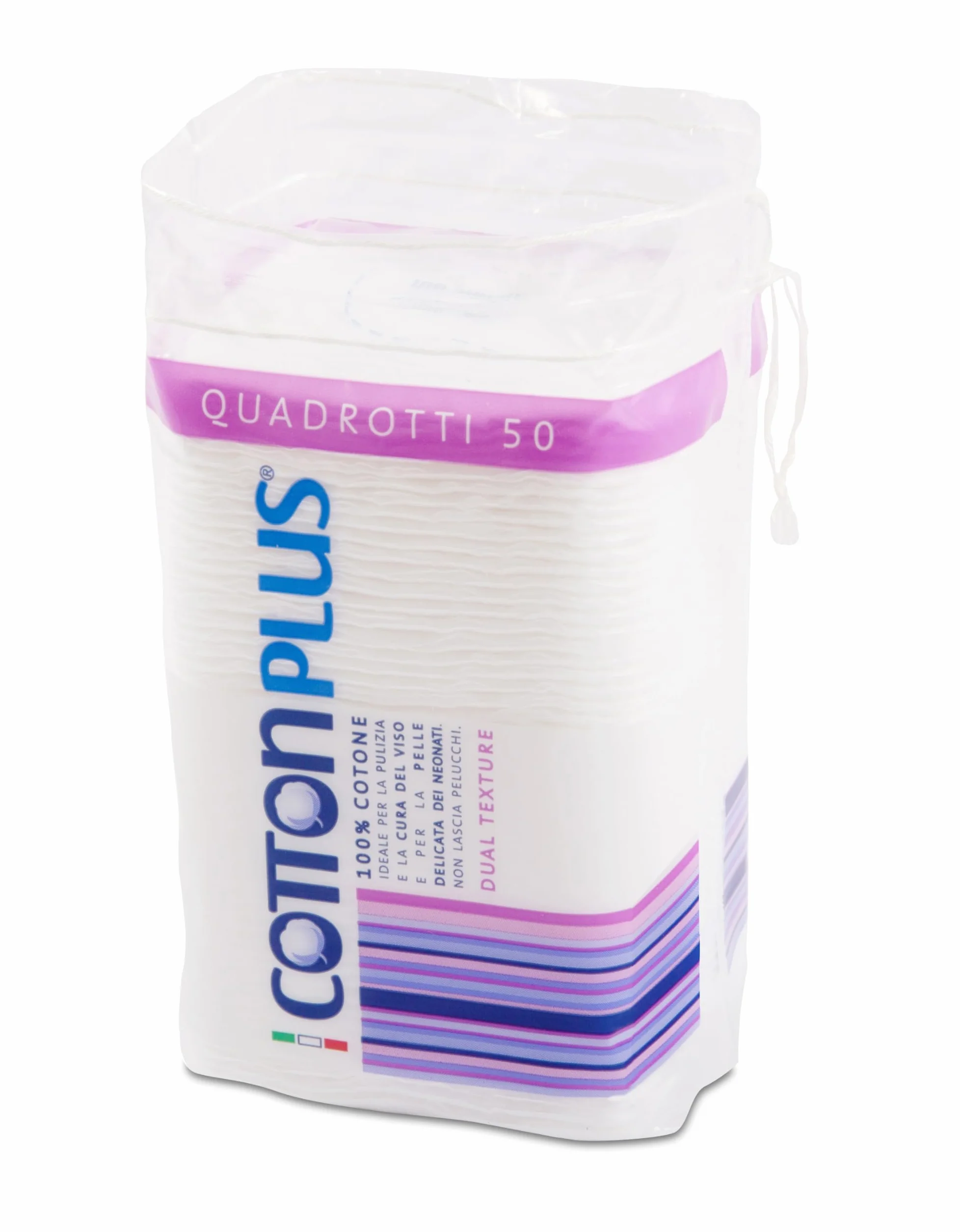 Cotton Plus QUADROTTI 50 pz. - LINEA BEAUTY | QUADROTTI 100% PURO COTONE | Dischetti struccanti per la pulizia del viso soffici e resistenti.