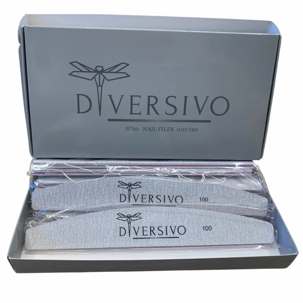 Lime Per Unghie 100 180, Professionali, Lavabili, Monouso, a Mezzaluna con righello. Il set comprende 10 Lime imbustate singolarmente in un Packaging Elegante, Uso Domestico e Salone.