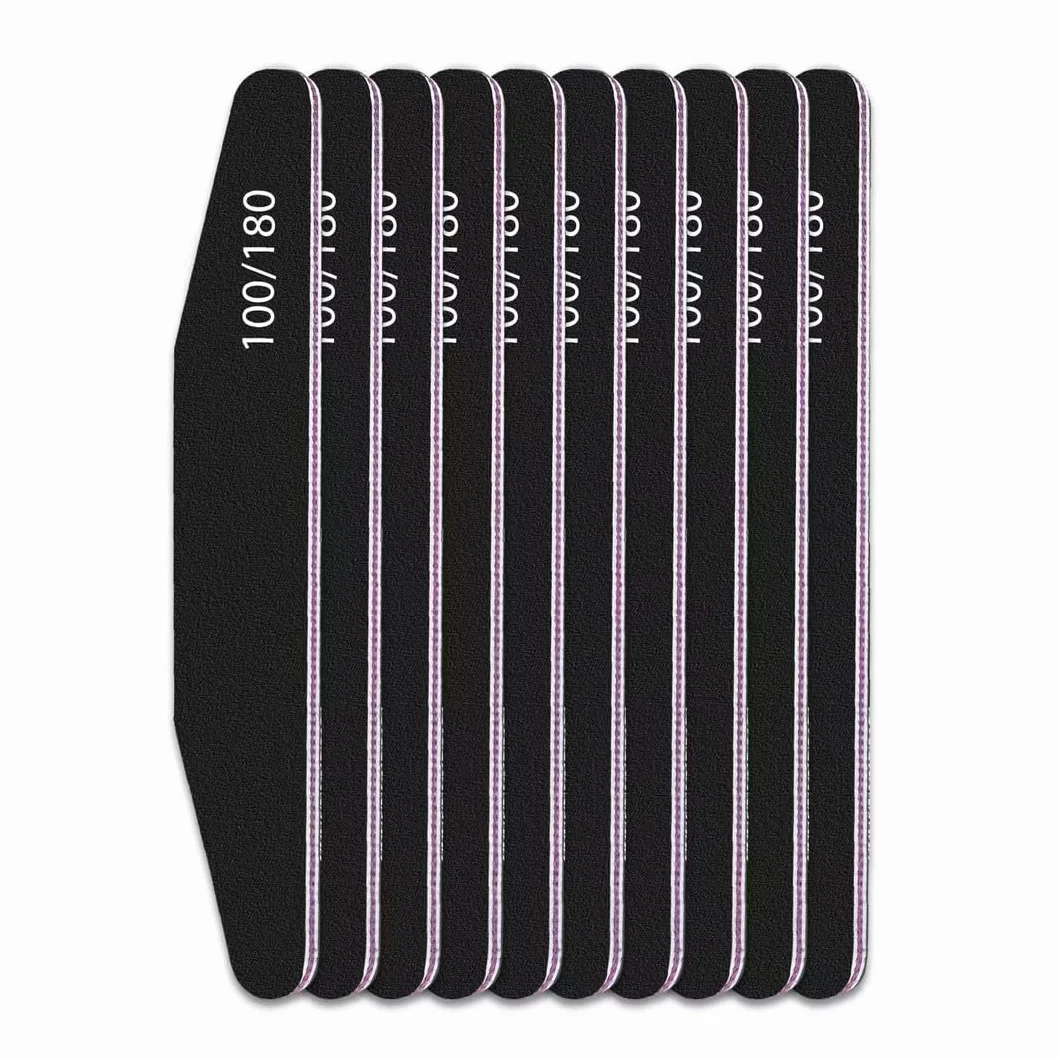 elzle 10 Pezzi Lime per Unghie Professionali, Lima per Unghie 100/180 Doppia Faccia con Mezza Luna Bilaterale, Set per Cura Unghie Lavabile Strumenti Manicure (Nero)