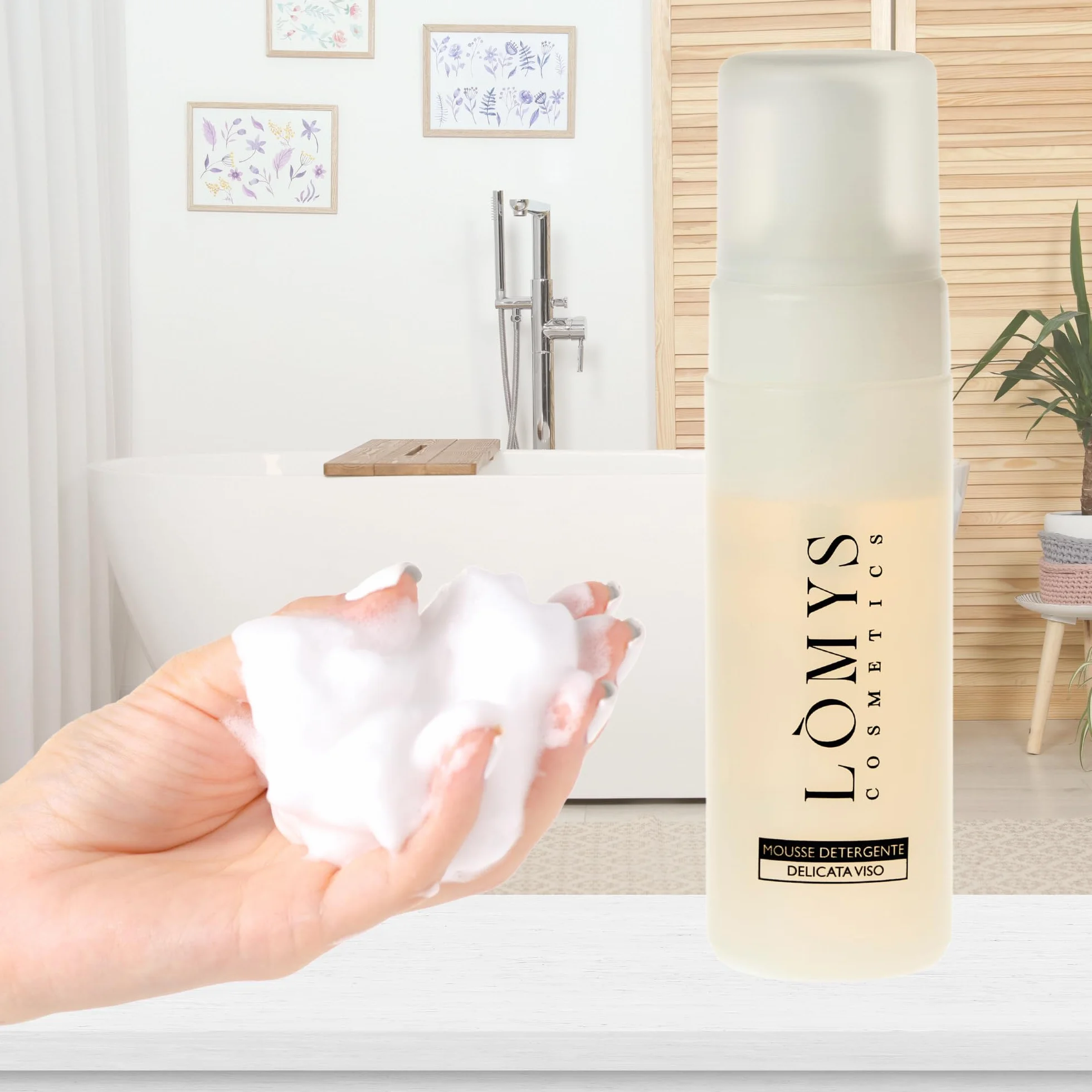 Lòmys Cosmetics - Mousse Detergente Viso - Schiuma Purificante e Idratante per una Pulizia Profonda, Formula Soffice per Tutti i Tipi di Pelle, Skincare, Struccante Viso e Occhi