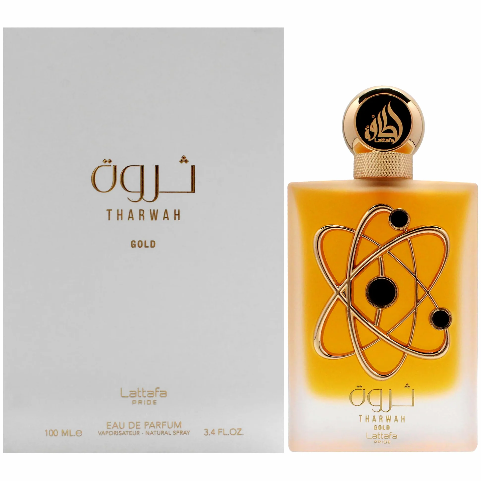 Lattafa Profumi Tharwah Gold for Unisex Eau de Parfum Spray, 3.4 Ounce