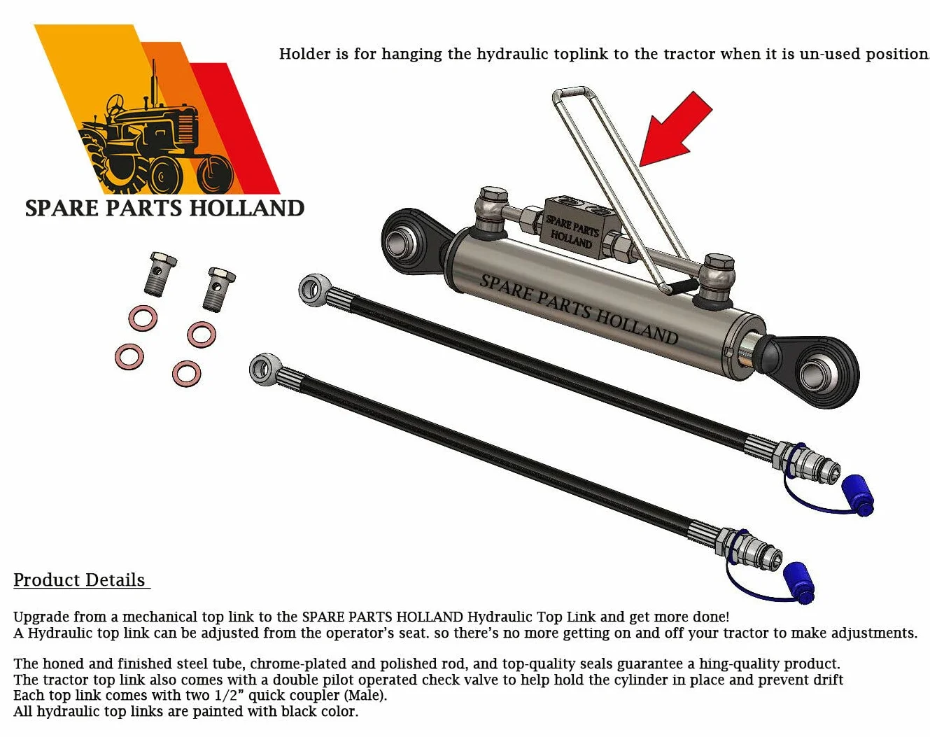 TERZO PUNTO IDRAULICO TRATTORE Cat. 2-2 690-1090 mm CON VALVOLA E TUBI
