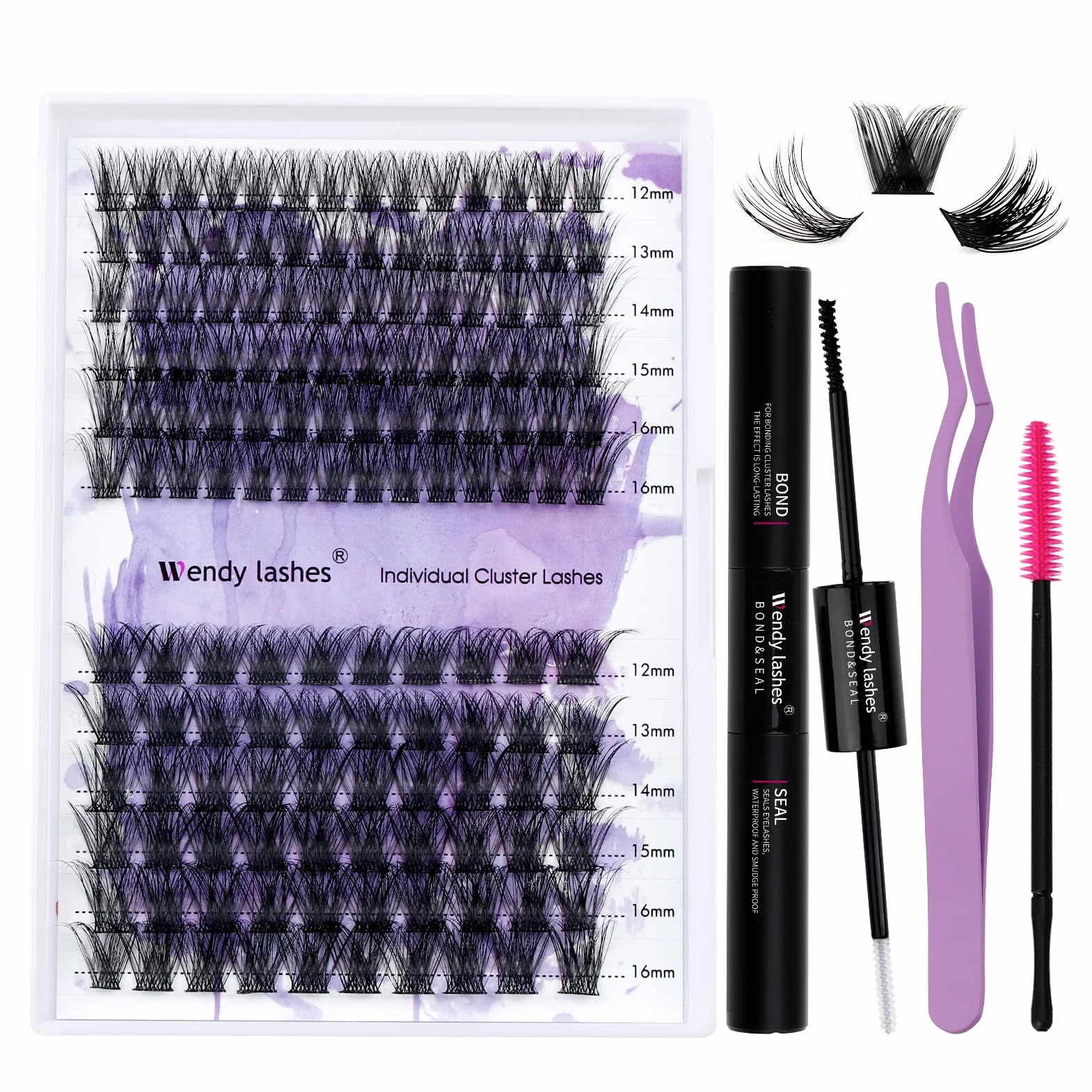 WENDY LASHES Ciglia Finte Ciuffetti Kit Lash Extension D Curl 0.07mm C3+C9 Cluster Lashes Mix 12-16mm