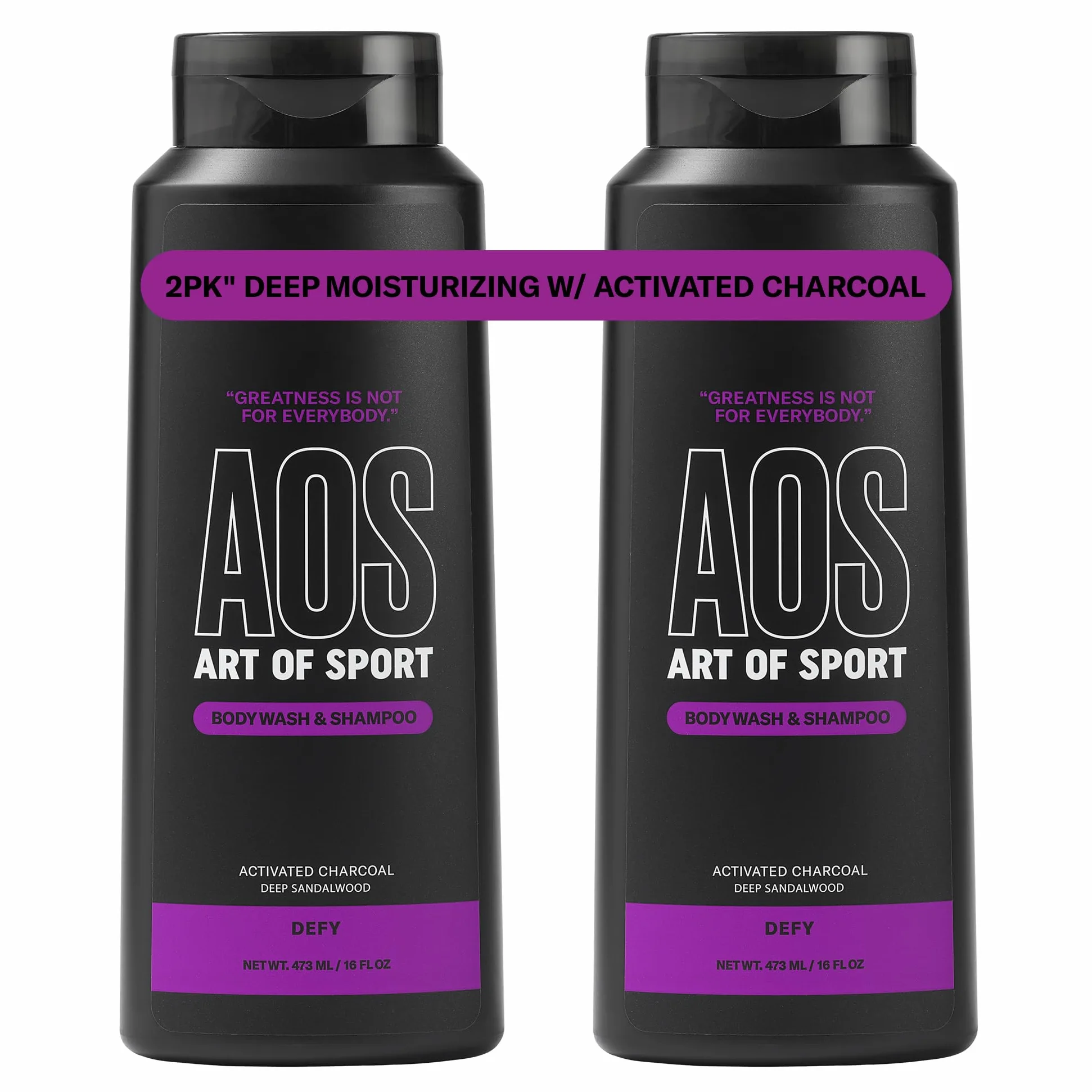Art of Sport Gel doccia e shampoo 2 in 1 da uomo con carbone attivo, fragranza di sandalo, progettato per atleti, senza profumo, 473 ml (confezione da 2)