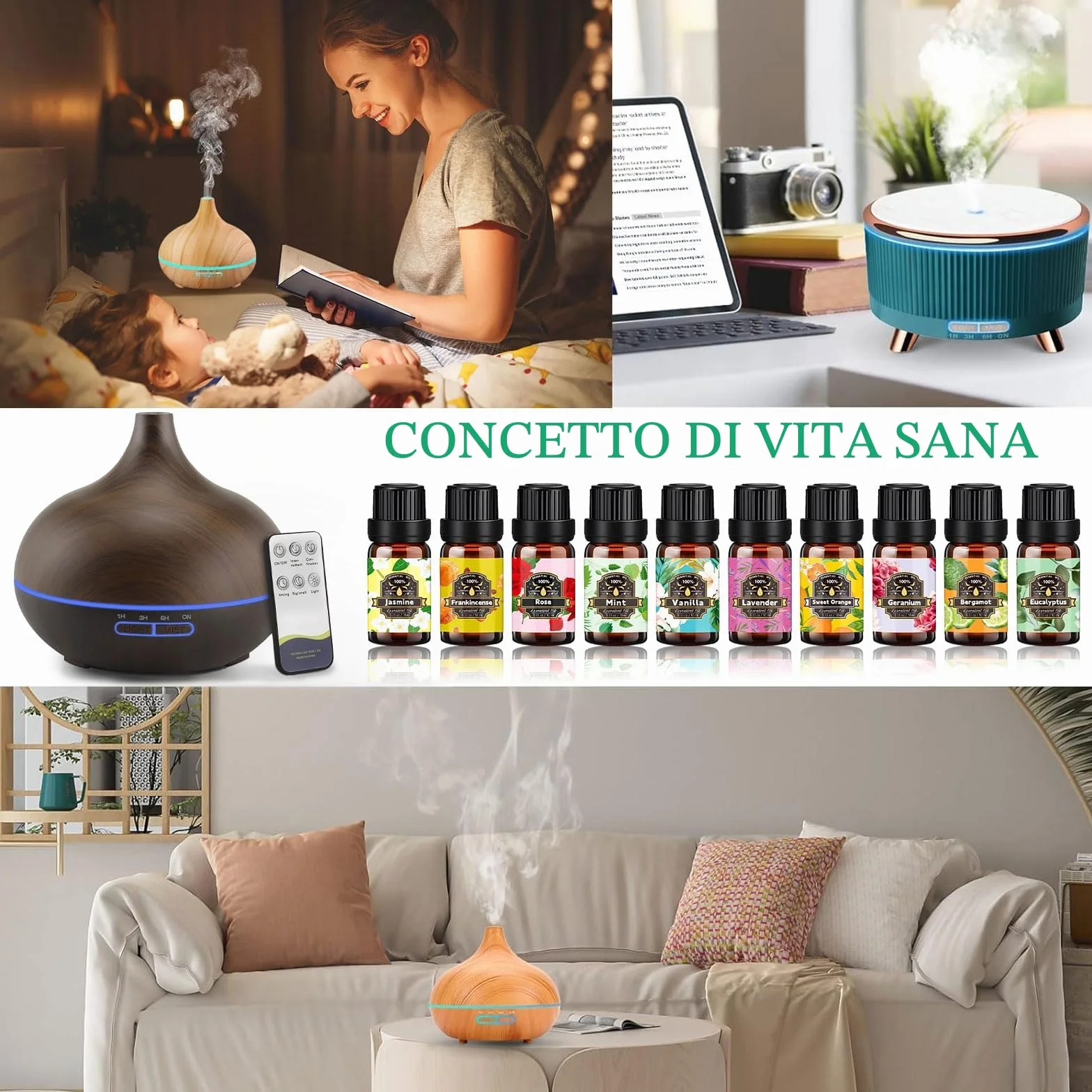 Set oli essenziali 20 x 10 ml per diffusore aromi puramente naturale