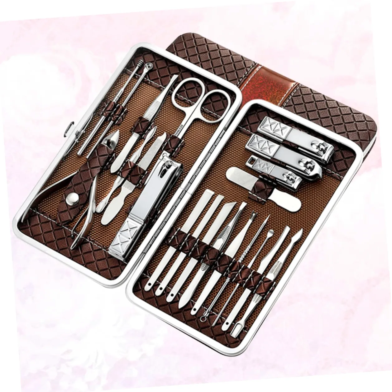Set Tagliaunghie 21 Pezzi in Acciaio Inox Marrone Ergonomico | Taglio Rapido e Sagomatura Precisa, Kit Mani e Piedi, Adatto a Famiglia e Amici