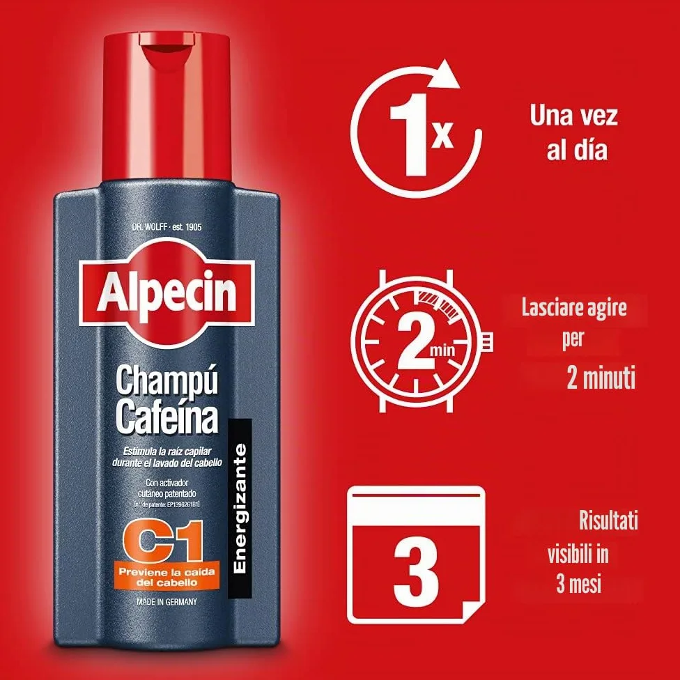 Alpecin Shampoo alla Caffeina C1 3x 250 ml | Shampoo anticaduta uomo con caffeina | Trattamento per la caduta dei capelli