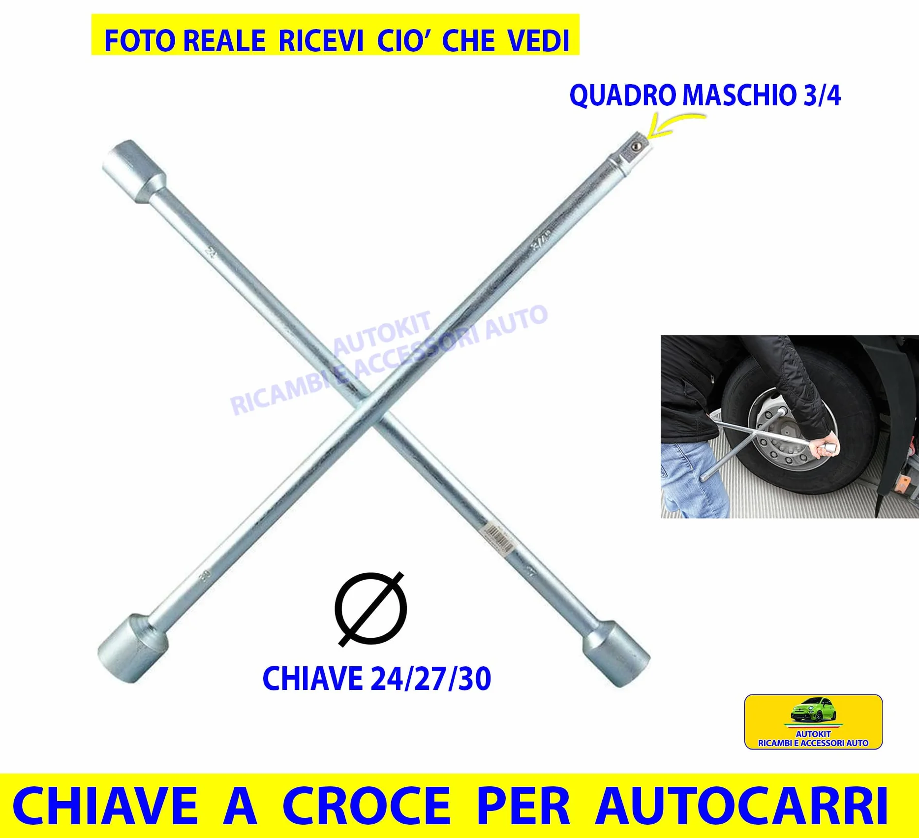 Generico Chiave A Croce per Dadi Ruota Camion 24/27/30 mm 3/4" Quadro maschio
