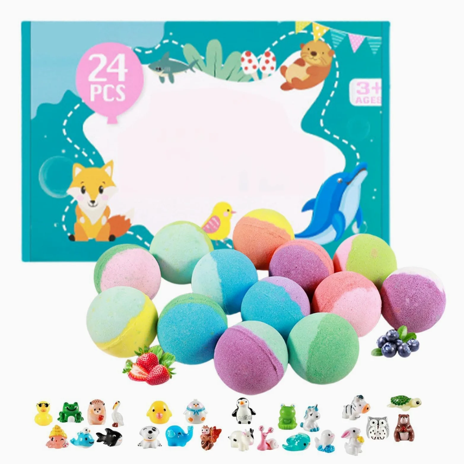 Bagnoschiuma Con Giocattoli e Detergente Naturale | 24 Pezzi Palline da Bagno a Tema Animali Marini Per Mamma, Moglie, Nonna, Ragazze, Giovani, Famiglia, Casa, Viaggio, Uomini