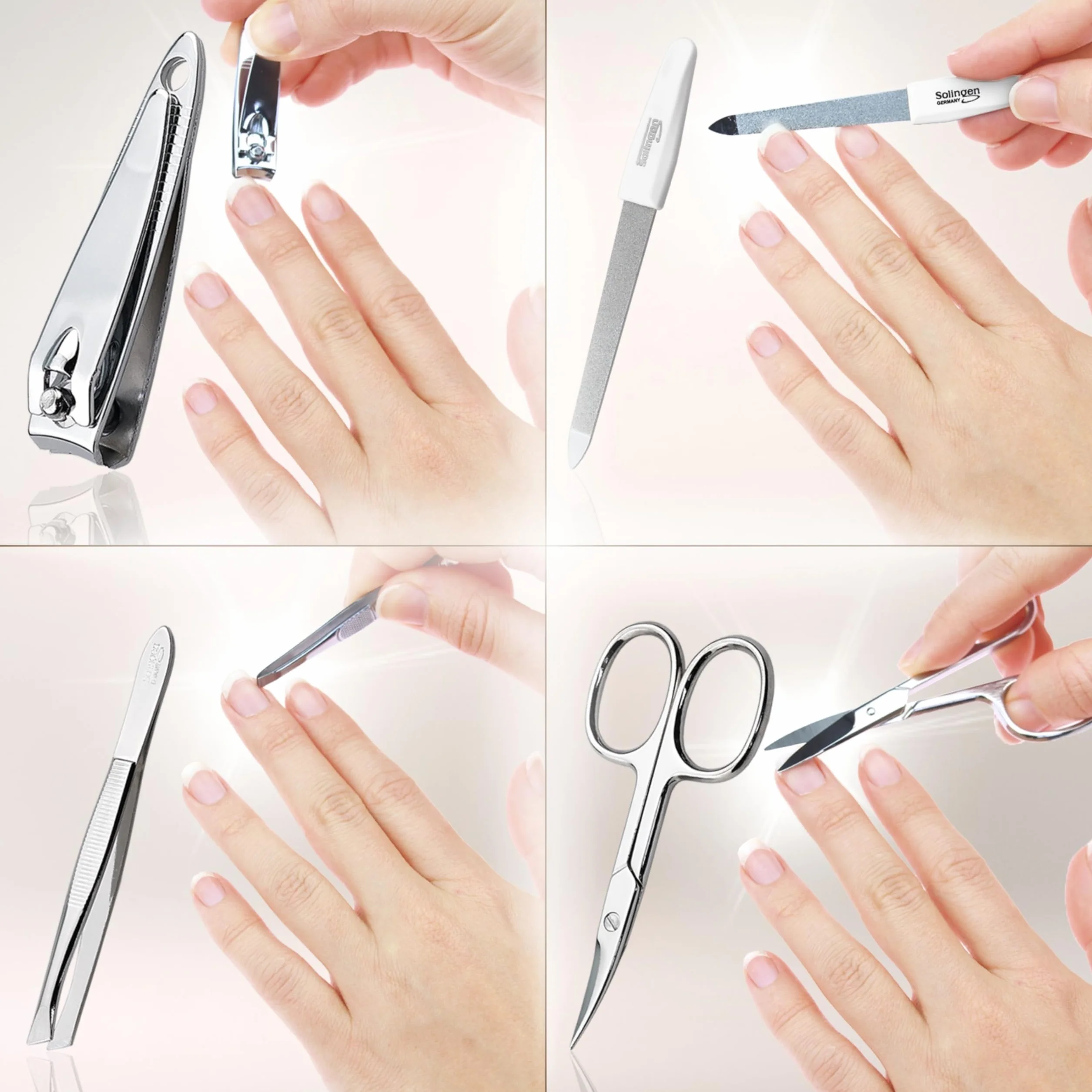 Zestaw do manicure 4-częściowy z pilnikiem Solingen, nożyczki do paznokci, elegancki i kompaktowy