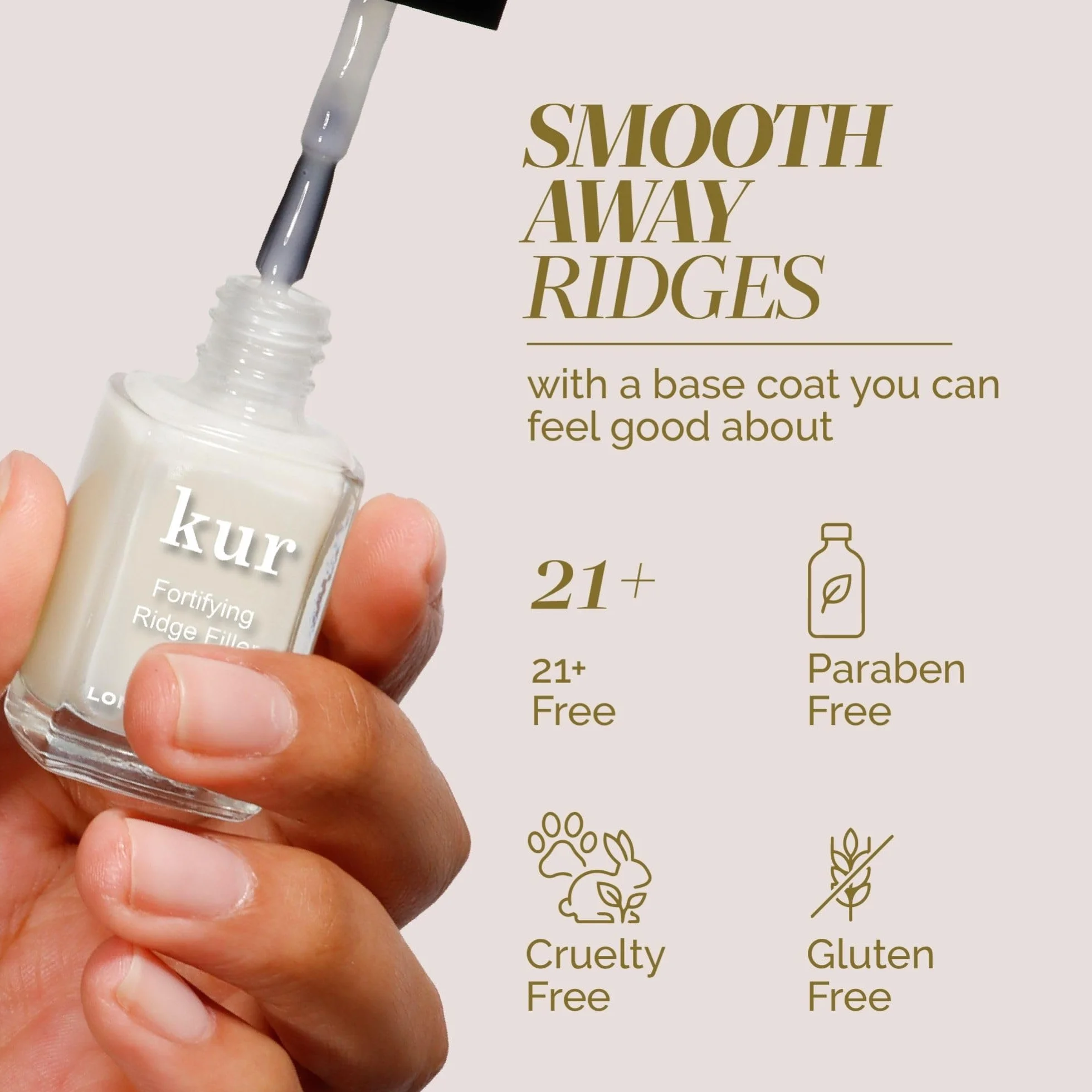 LONDONTOWN Kur Nail Ridge Filler – più liscia – rinforzante – riempitivo per unghie irregolari danneggiate – base fortificante, autolivellante, vegano, cruelty free, senza parabeni, trasparente, 11,8