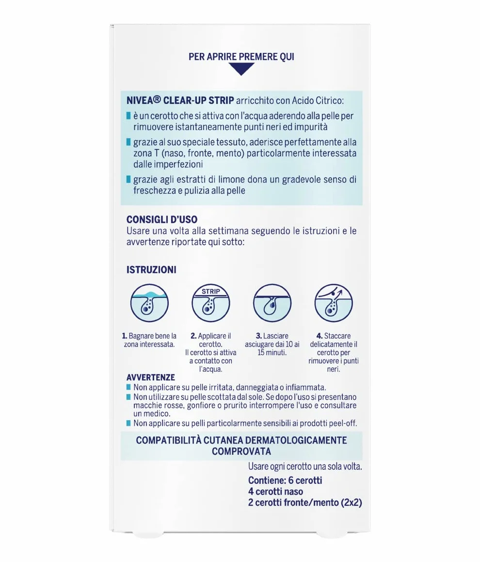 Nivea Clear-Up Strips Zona T 6 pz, Cerotti Punti neri, Anti Imperfezioni, per la Pulizia Viso
