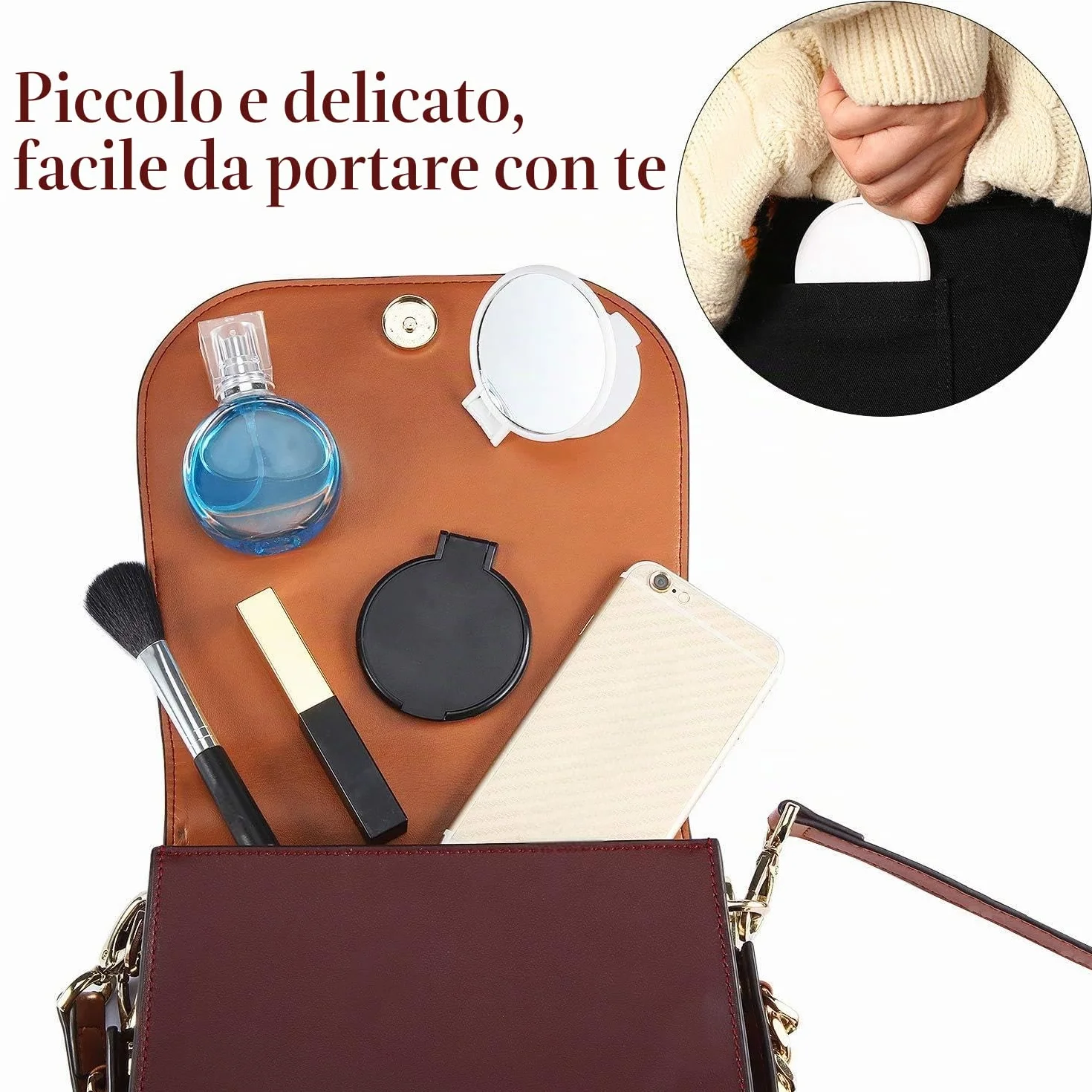Mini Specchio Compatto Pieghevole Rotondo Portatile Trucco 24 Pezzi 2 Colori Nero Bianco