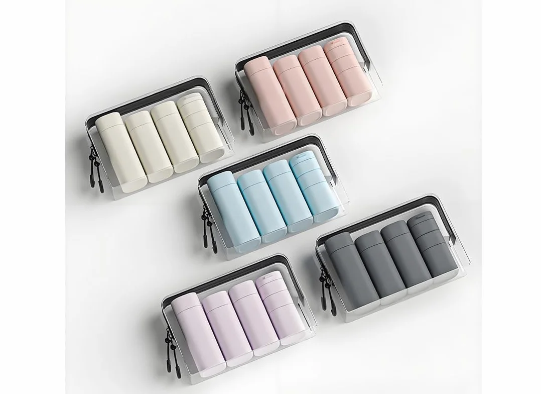 Confezione da 5 bottiglie da viaggio brevi e alla moda, approvate TSA, senza BPA, per cosmetici, shampoo, crema, balsamo, lozioni, sapone (Nordic bean purple)