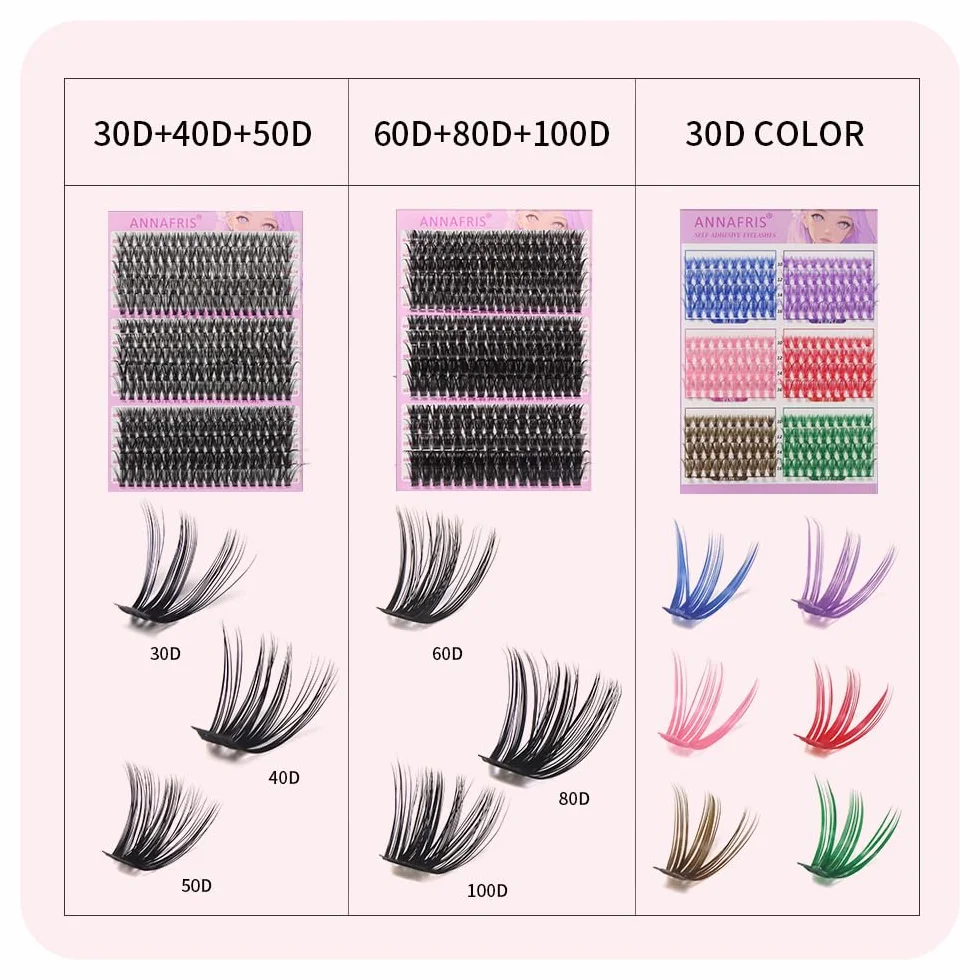 Ciglia Finte Ciuffetti Kit 60D+80D+100D Naturali D Curl 10-18mm DIY Extension Cluster Lashes