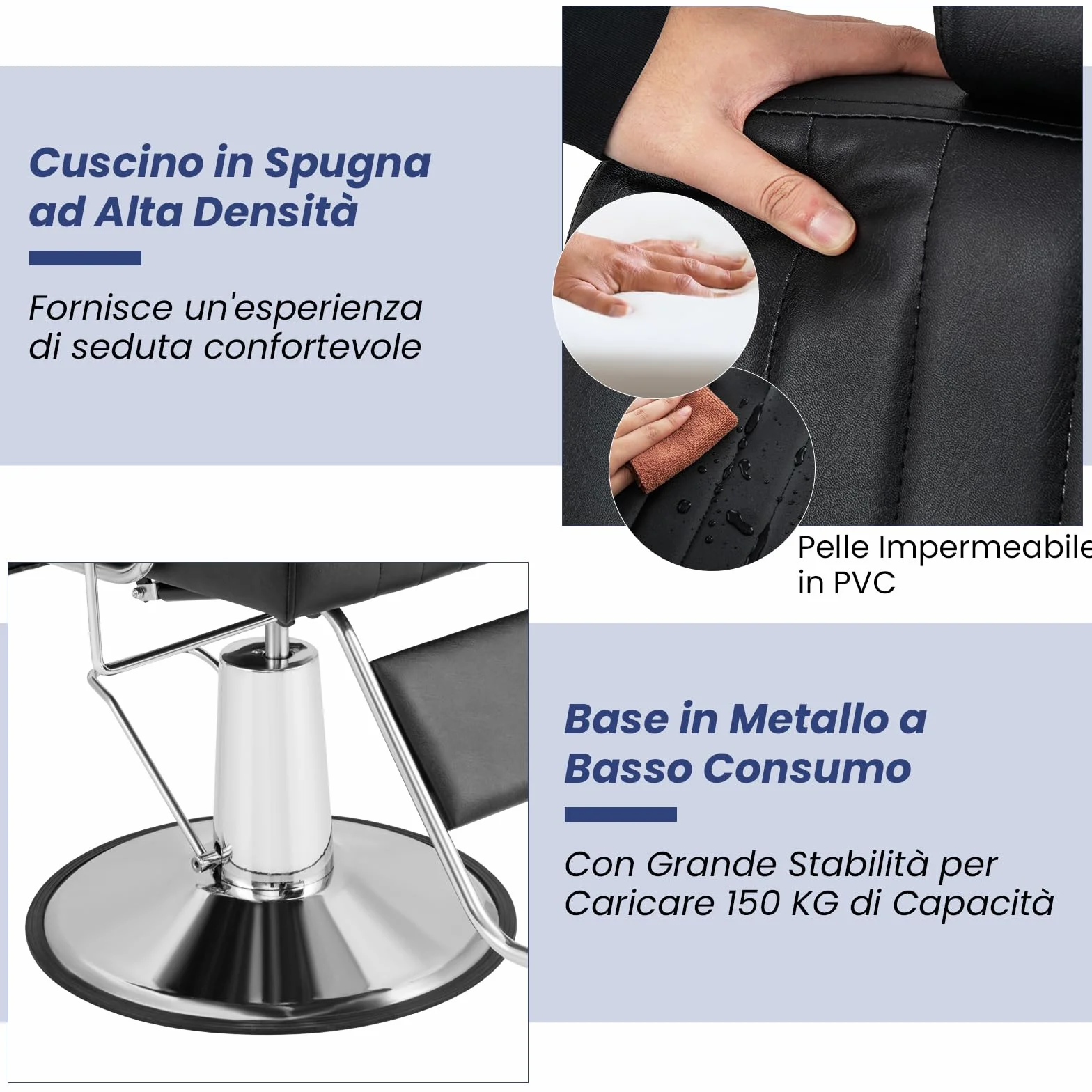 RELAX4LIFE Poltrona Parrucchiere, Sedia Barber 360° in Pelle PVC con Braccioli/Poggiapiedi, Schienale 100°-135°, Poggiatesta/Altezza Regolabile, Max 150KG per Salone (Nero, 106x60x(108-121) cm)