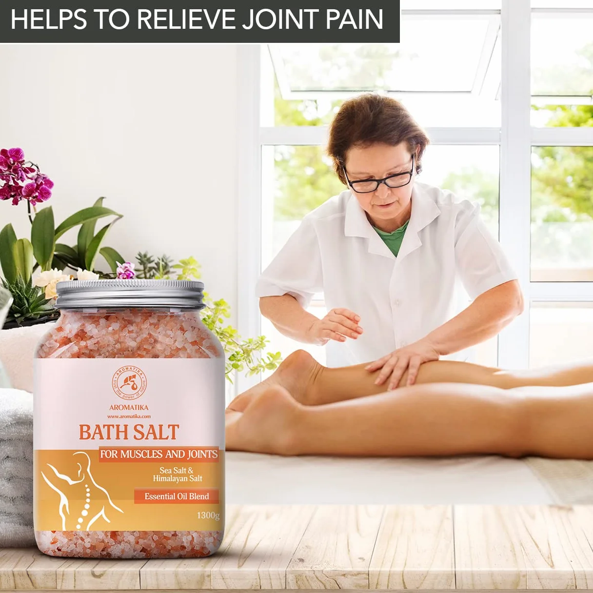 Sale Marino Muscolare & Articolare 1300g - Oli Essenziali Lavanda & Salvia & Rosmarino - 100% Naturali - Lenisce i Muscoli Stanchi Doloranti - Disintossica - per il Bagno - Rilassamento