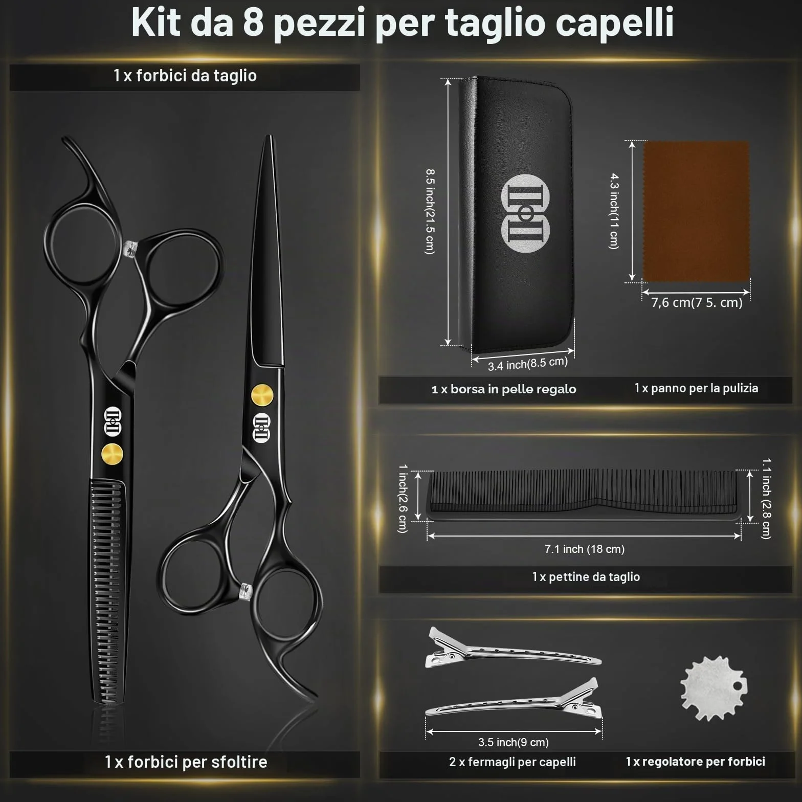 Forbici Parrucchiere Professionali 6,7 Pollici Taglio Capelli Barba Sfoltire Uomini Donne Salone Casa Nero
