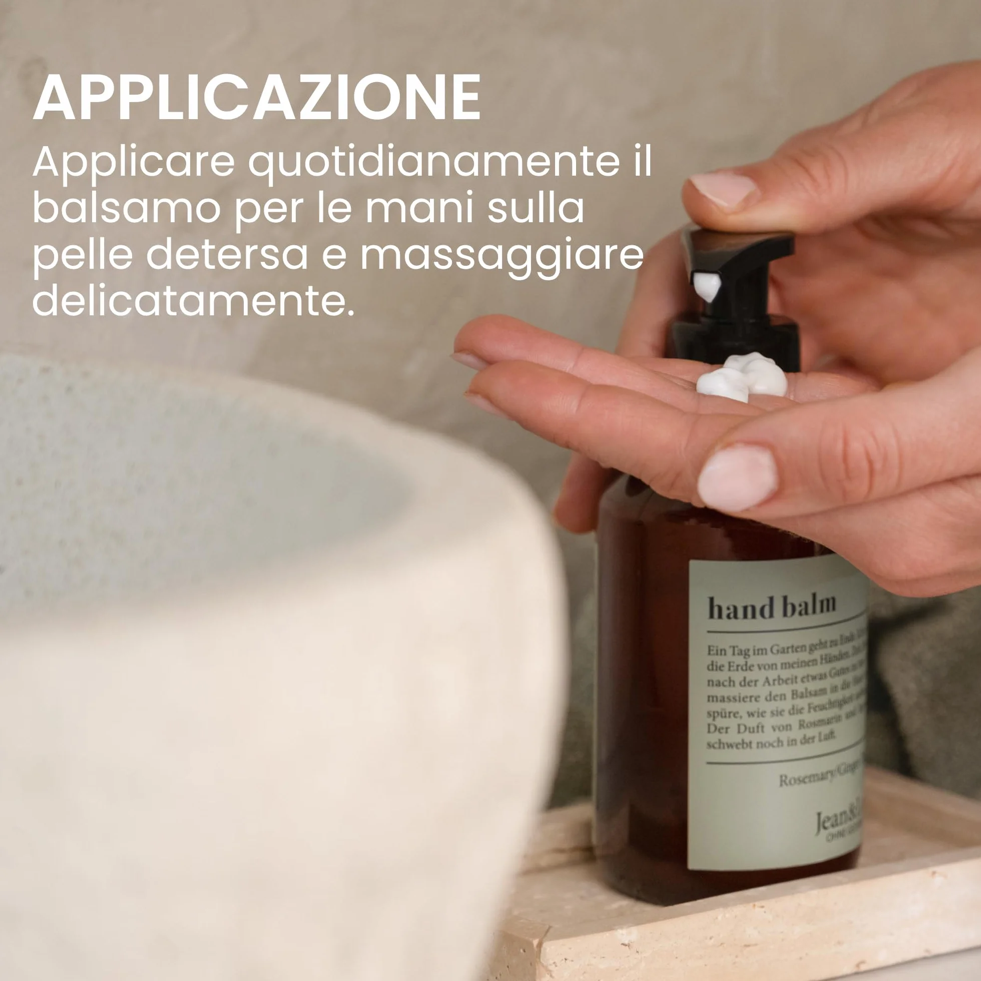 Jean & Len Balsamo Mani Rosmarino & Zenzero, con olio di argan bio, burro di karité e vitamina E per mani morbide, crema idratante per pelle secca, profumo fresco e aromatico, 250 ml