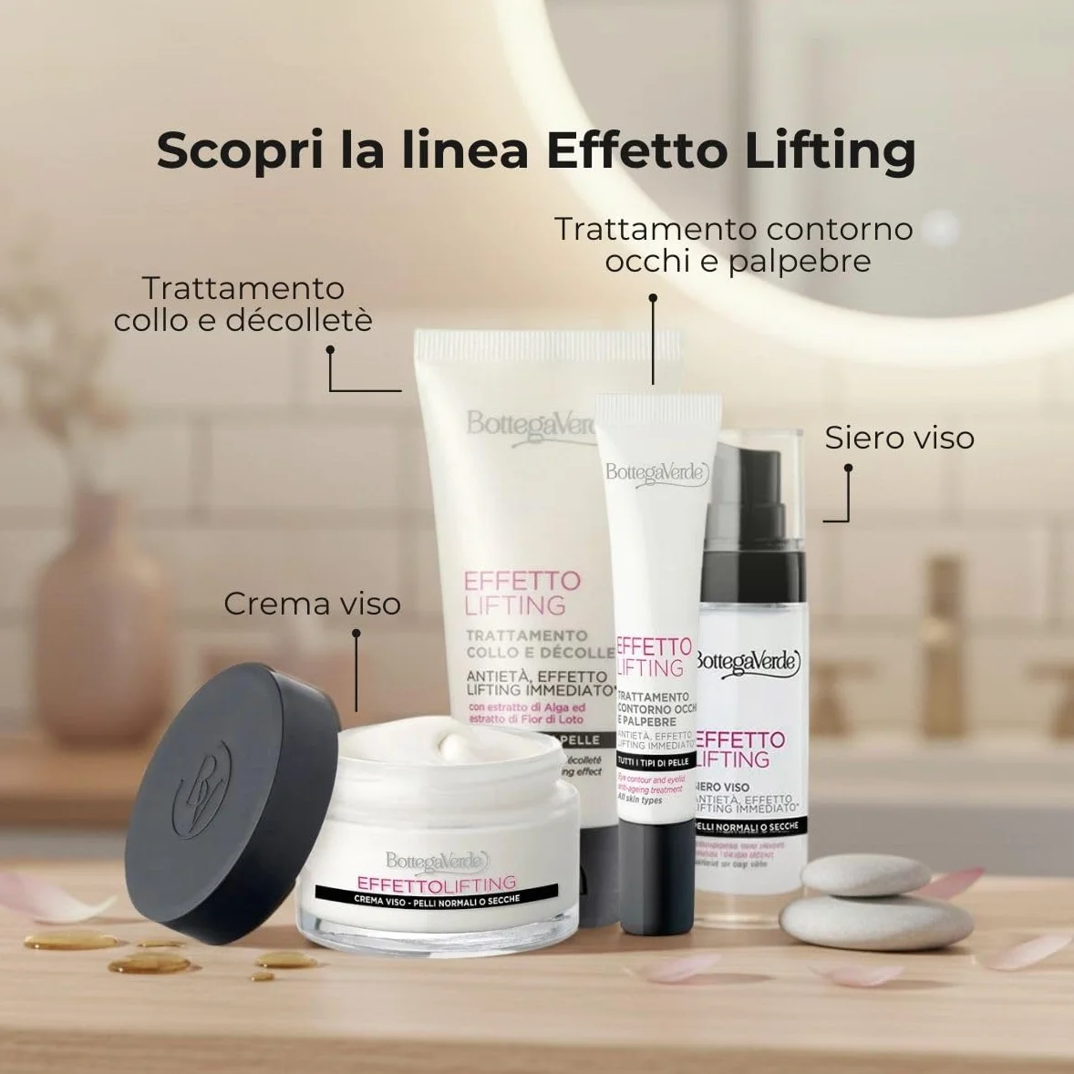 Bottega Verde - Trattamento Collo e Décolleté, Effetto Lifting, in Crema, 50 ml, Azione Antietà, Effetto Elasticizzante, per Tutti i Tipi di Pelle