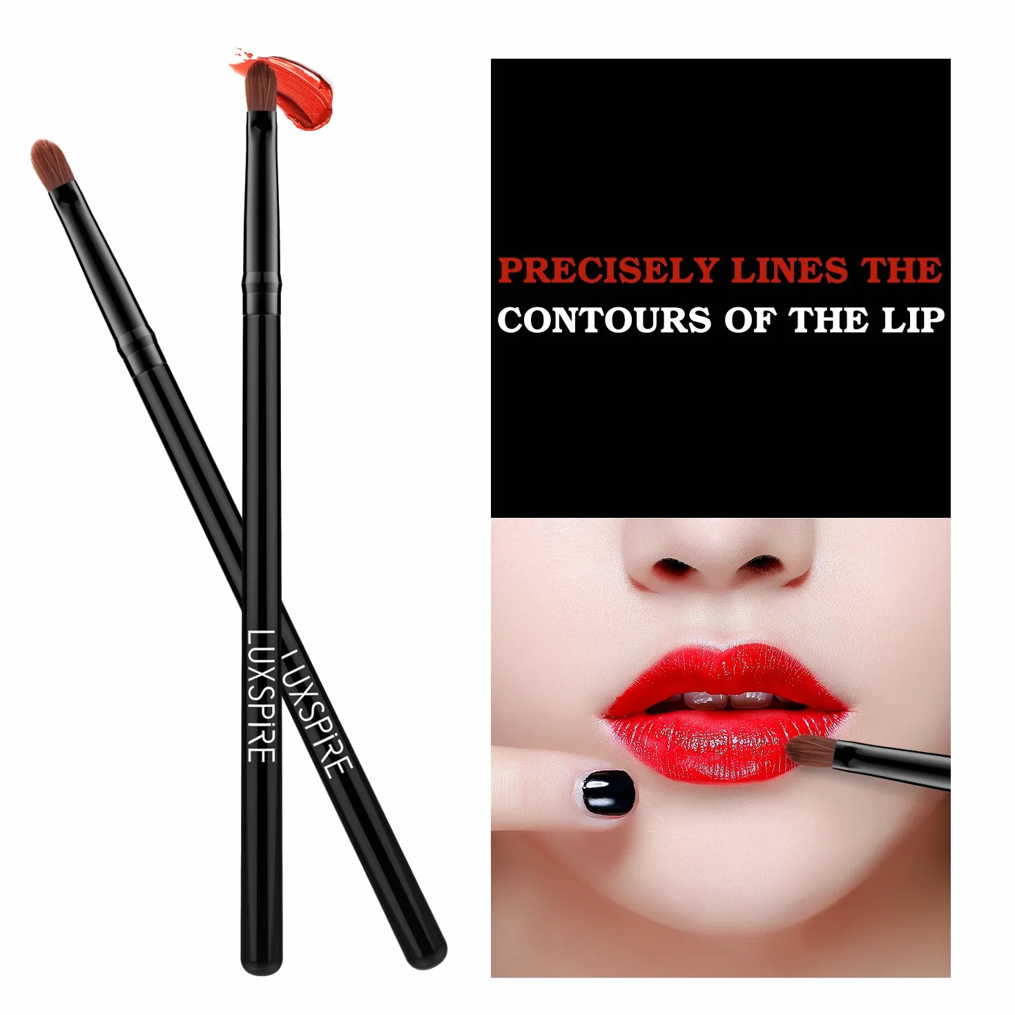 Luxspire [2 Pezzi] Pennello per Labbra, Pennelli Strumenti Make Up Accessori Trucco in Fibra Sintetica per Rossetto, Tinta Labbra, Balsamo, Gloss - Nero