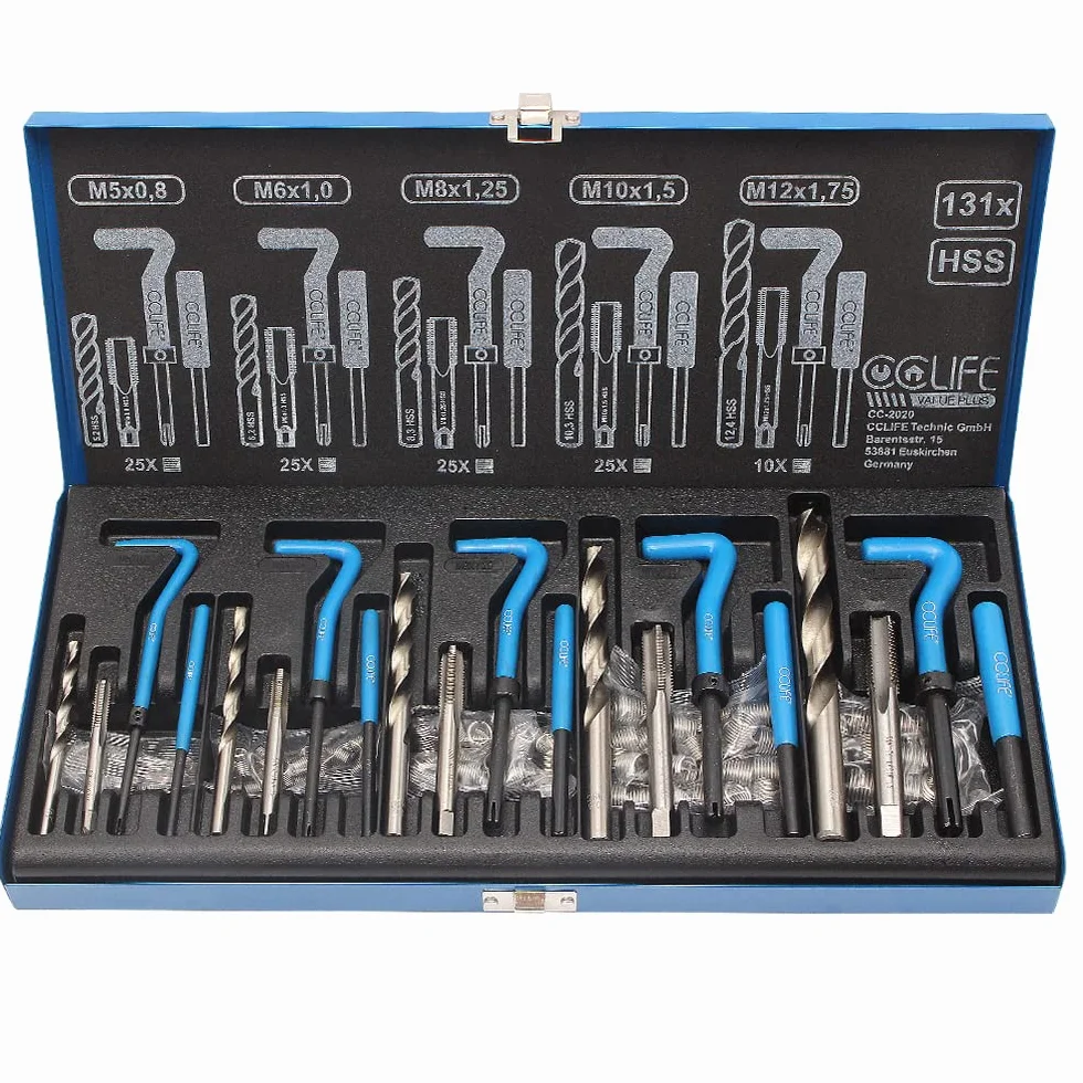 CCLIFE Kit Riparazione Filettatura Helicoil Set Inserti 131 Pezzi M5 M6 M8 M10 M12