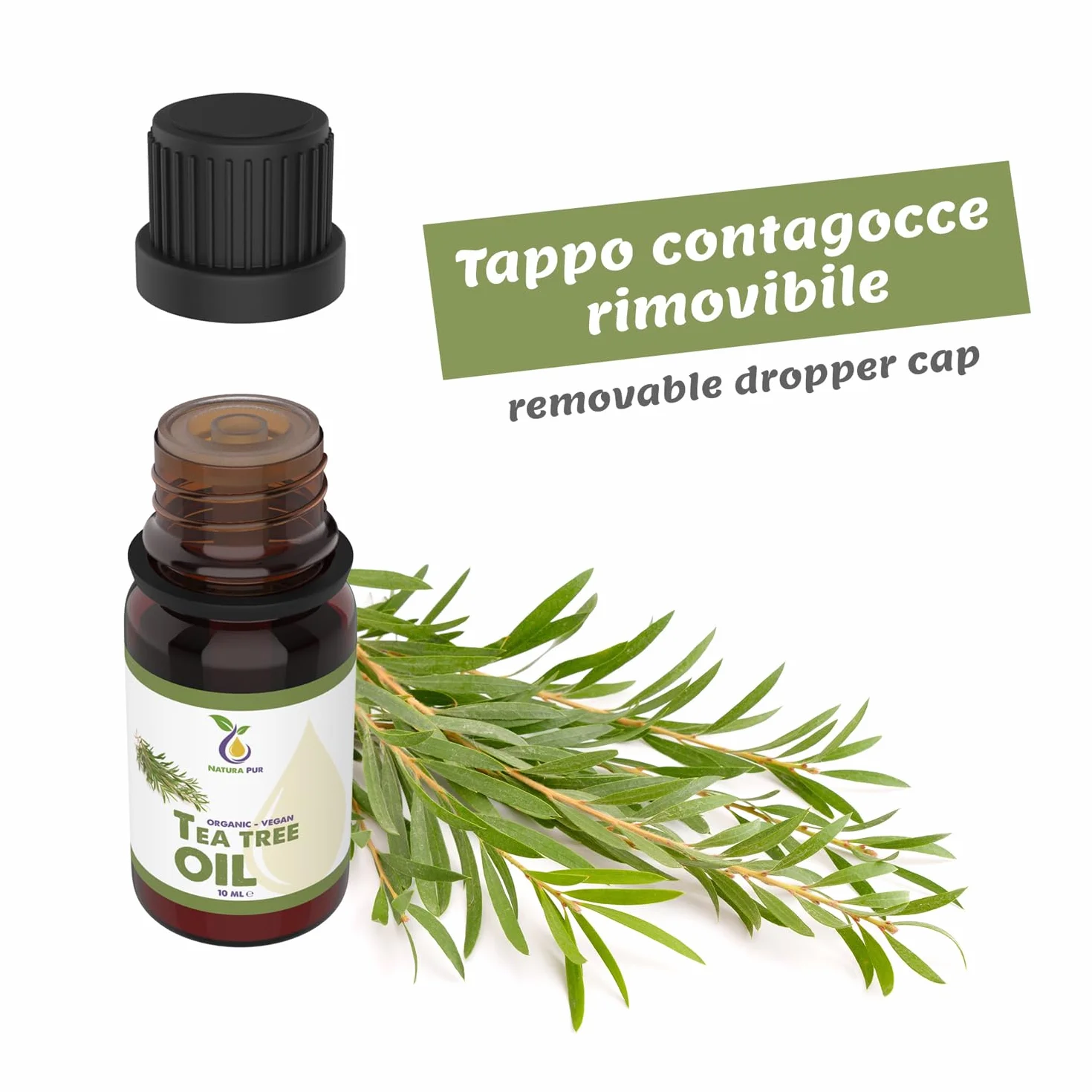 Olio Tea Tree puro biologico 10ml anti acne brufoli punti neri Olio Essenziale di Albero del Tè