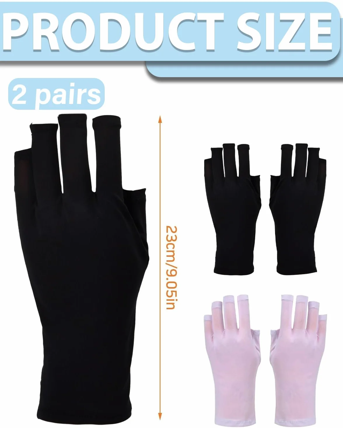 2 Paia Guanti Protezione UV per Manicure Gel,Professionali UPF50+ Protezione UV Guanti Senza Dita,Per Manicure Lampada UV Fitness Ciclismo(Nero,Rosa)