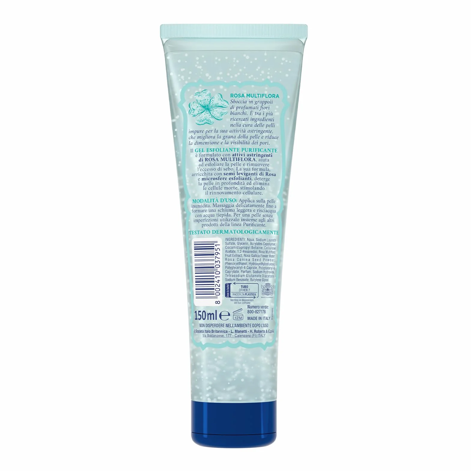 Acqua alle Rose, Gel Esfoliante Purificante per Uso Quotidiano, Scrub Viso Delicato, Detergente per Pelli Normali, Miste o Grasse, 150 ml
