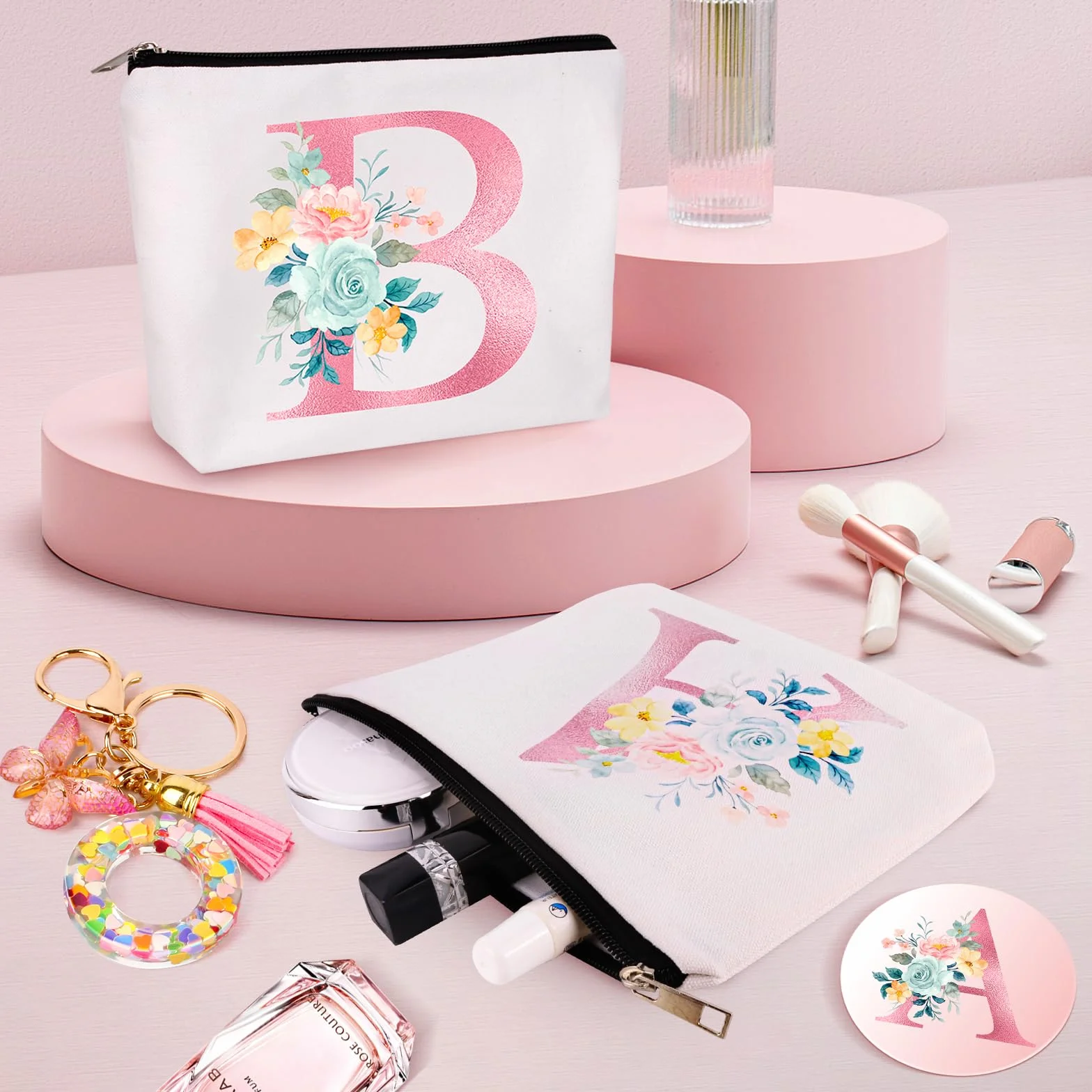 Bingtoo Borsa per il trucco personalizzata con iniziale per donna Pochette Regalo compleanno Natale