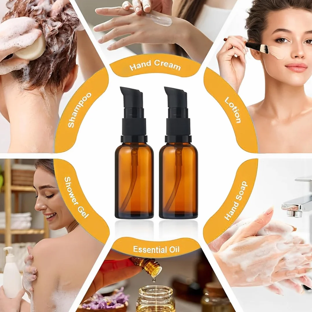 6 pezzi 30 ml flaconi vuoti in vetro marrone, ricaricabili, protezione UV, flaconi da viaggio, flaconi per lozione in vetro ambrato, dispenser per lozione, per cosmetici, aromaterapia, oli essenziali