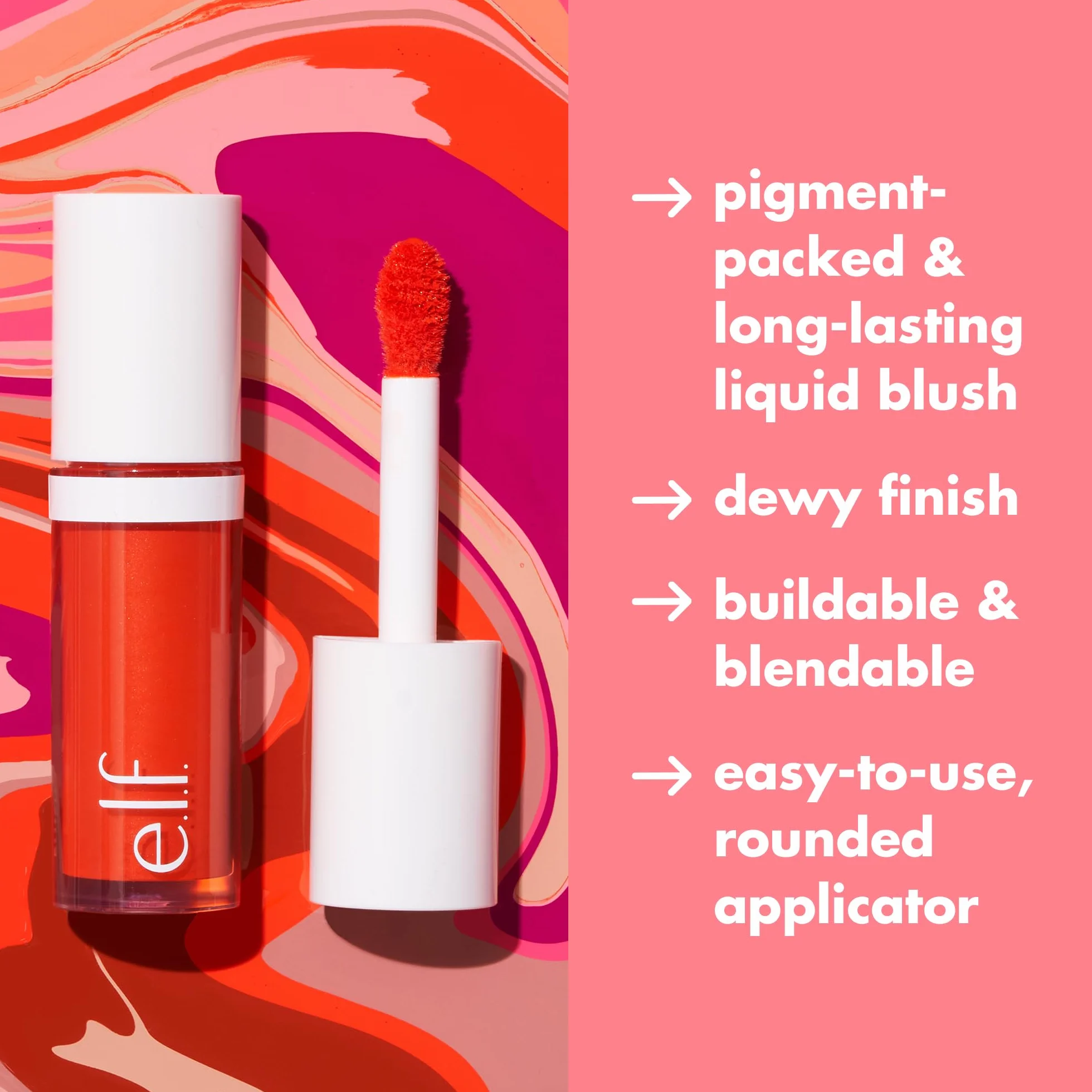 e.l.f. Camo Liquid Blush, blush liquido a lunga tenuta altamente pigmentato, crea un finish delicato effetto umido, prodotto vegano e non testato sugli animali, Dusty Rosé