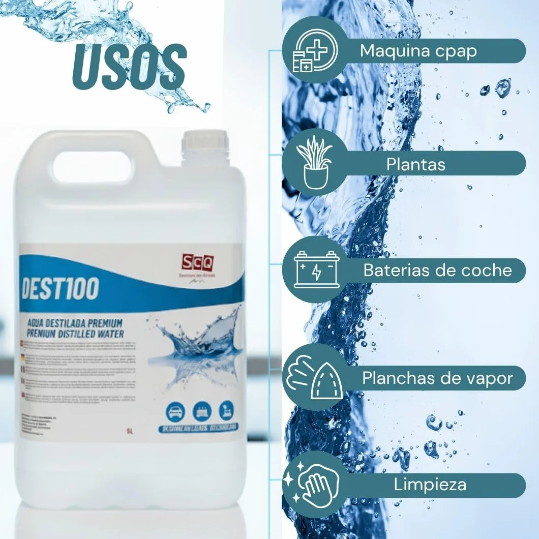 Acqua distillata pura 5L per batterie ferri da stiro umidificatori pulizia motori CPap laboratori demineralizzata deionizzata