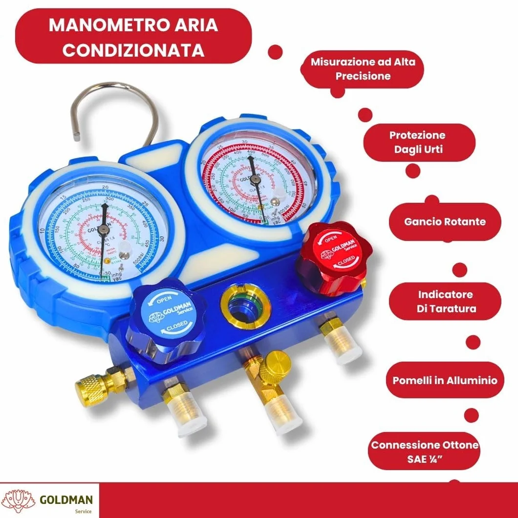 Kit Manometro Climatizzazione 3 Tubi Ricarica Gas Refrigerante Auto AC R410A R407C R32 R134a