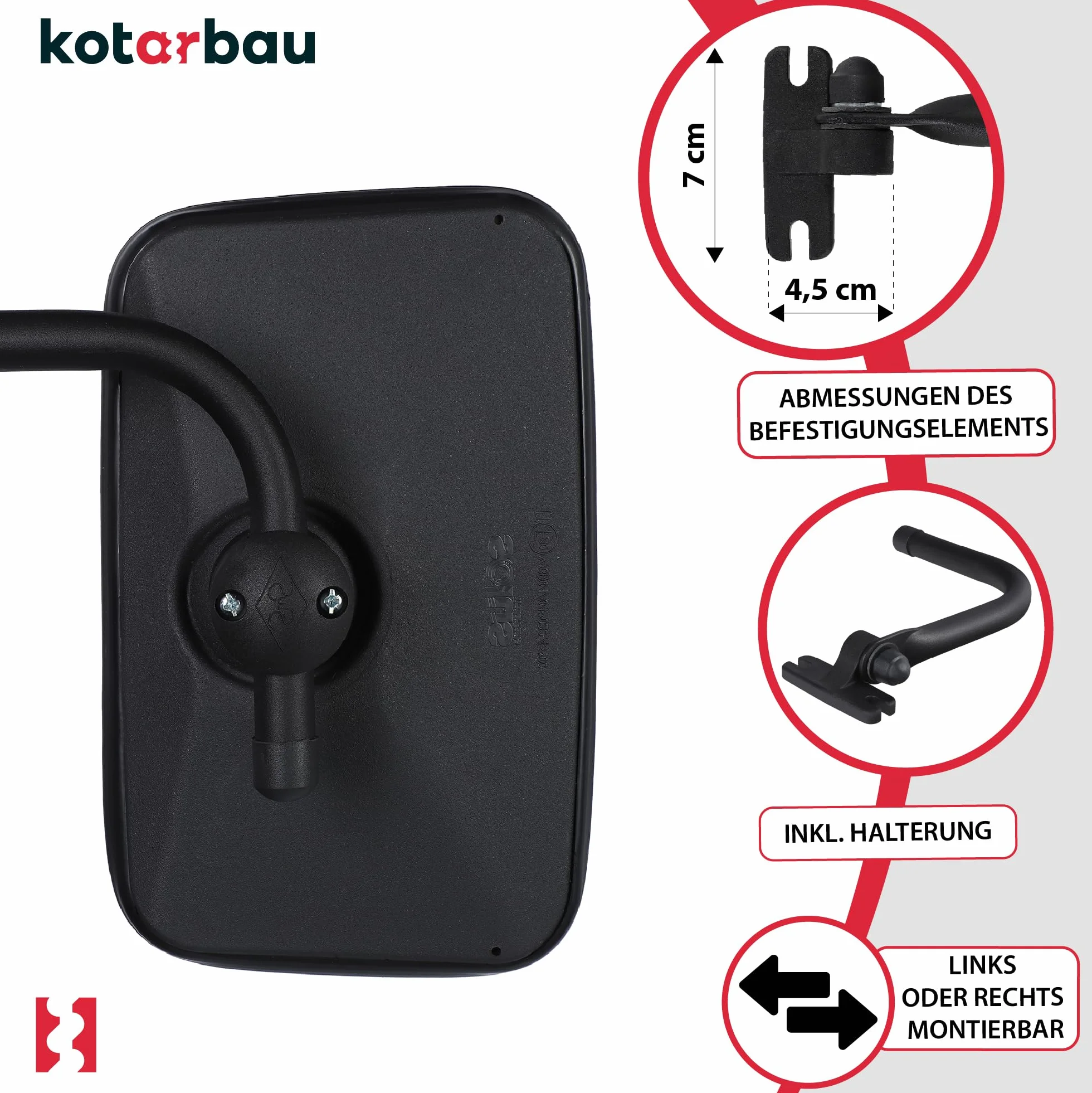 KOTARBAU® Specchietto Trattore Universale Esterno Nero Set da 2 Braccio