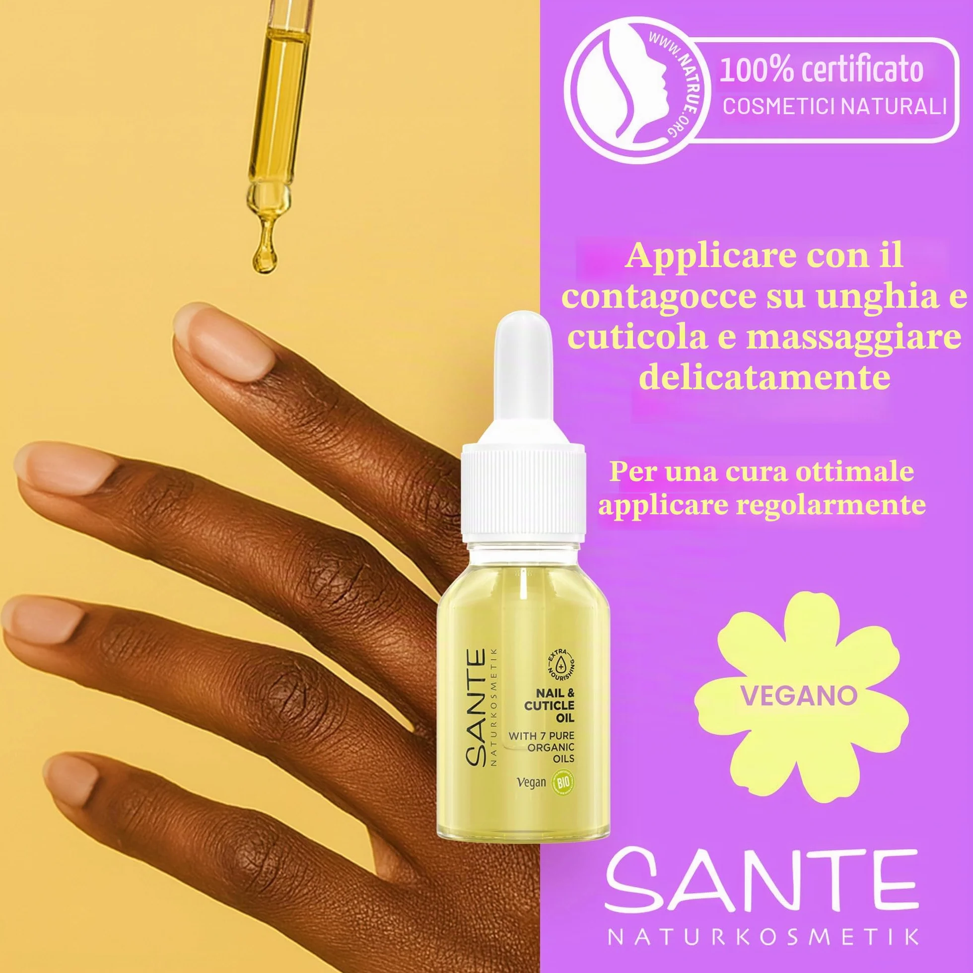 SANTE Naturkosmetik Olio per unghie e cuticole, olio per la cura delle unghie, cura per unghie e cuticole, con oli biologici e vitamina E, vegano, 15 ml