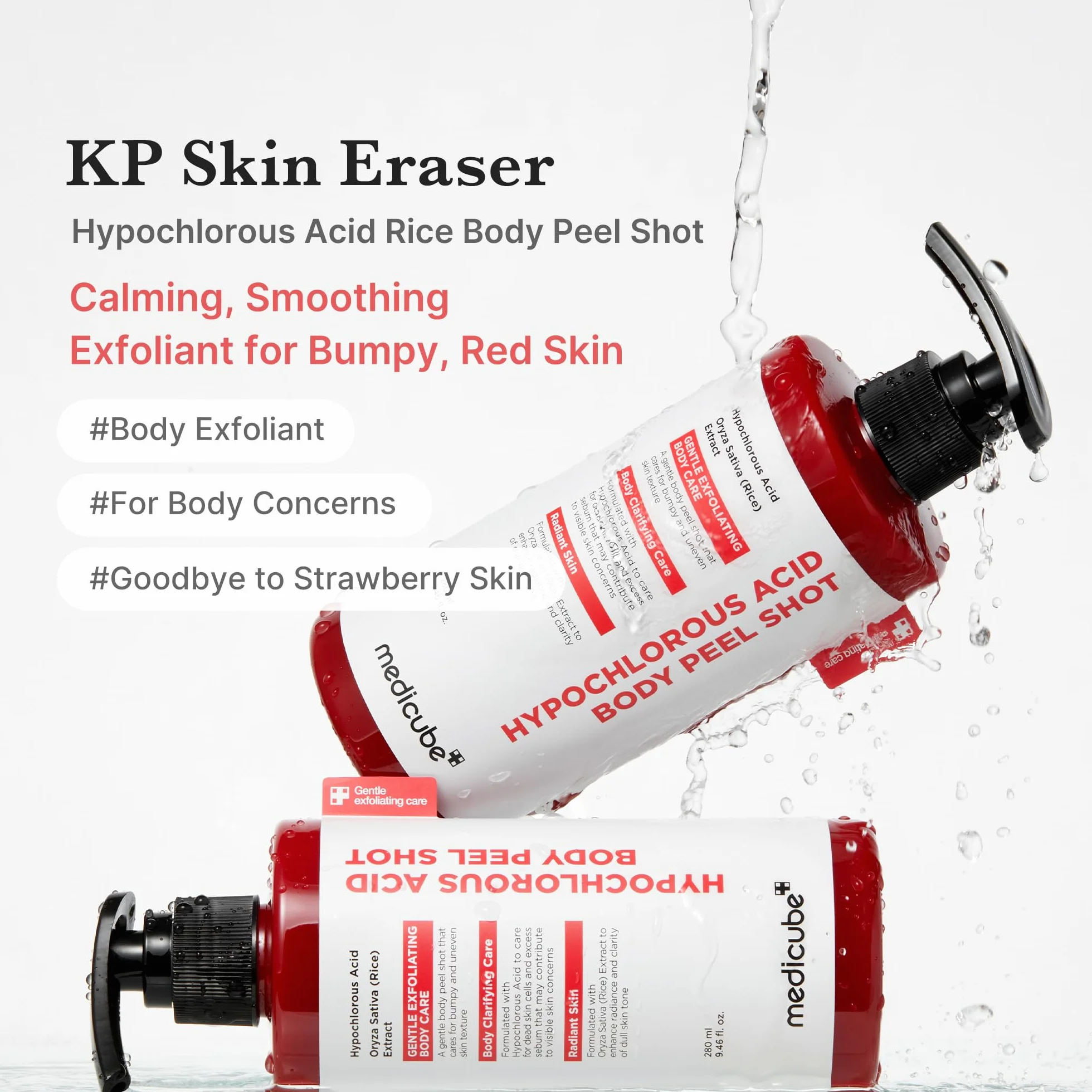 Medicube Body Peel Shot Hypochlorous Acid Gentle Exfoliating Serum Dead Skin Cells Rough Patches Uneven Texture Rice Extract Panthenol Hydrating Smoothing 9.46 fl.oz