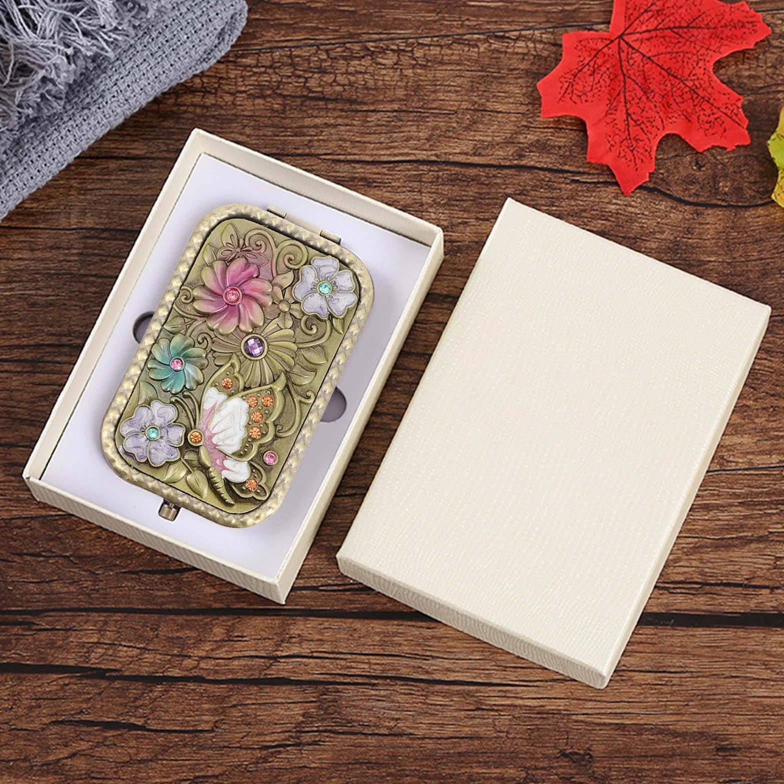Specchio Pieghevole Vintage Oro Portatile Trucco Compatto Rettangolare da Viaggio