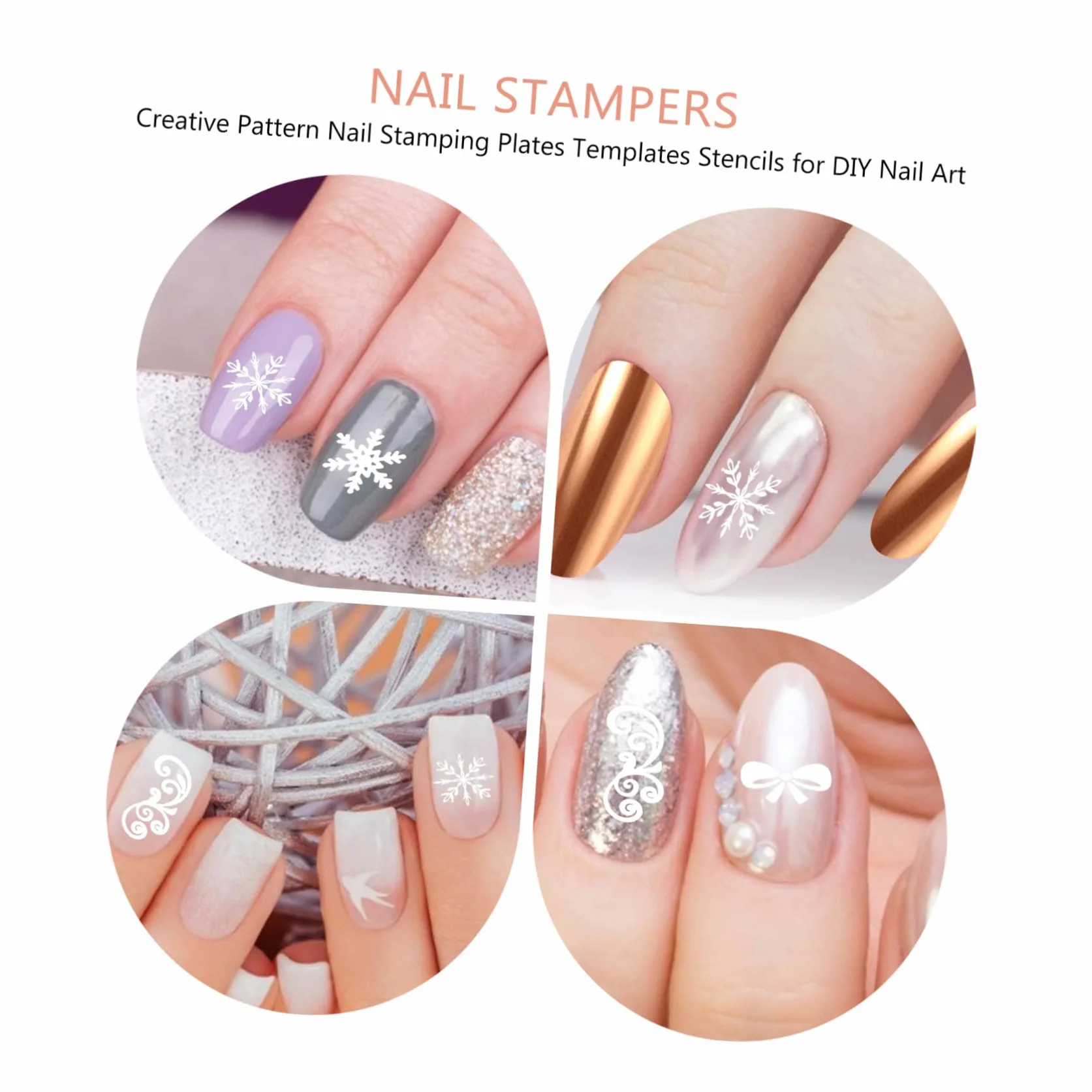 minkissy 2 Set Di Piastre Per Timbri Per Unghie Modelli Per Timbri Per Nail Art Set Di Stencil Per Manicure Kit Per Timbri Per Nail Art Finitura A Specchio 13 Pezzi * 2