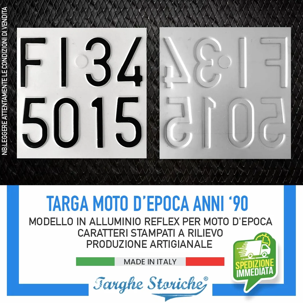 Targhe Storiche Moto Epoca Alluminio Catarifrangente Replica Personalizzata Made in Italy 1985-1994