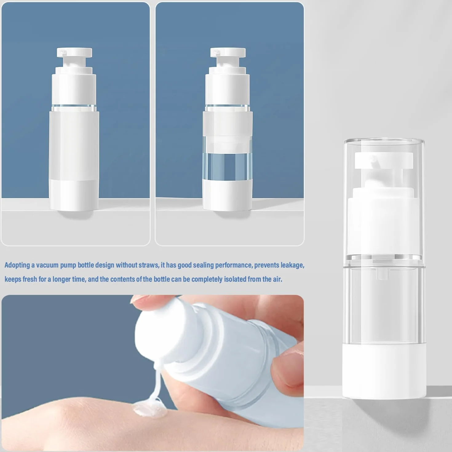 6 distributori di pompaggio airless da 15 ml, dispenser di crema, vuoto, contenitore per cosmetici, vuoto da viaggio, per lozioni, shampoo cosmetici