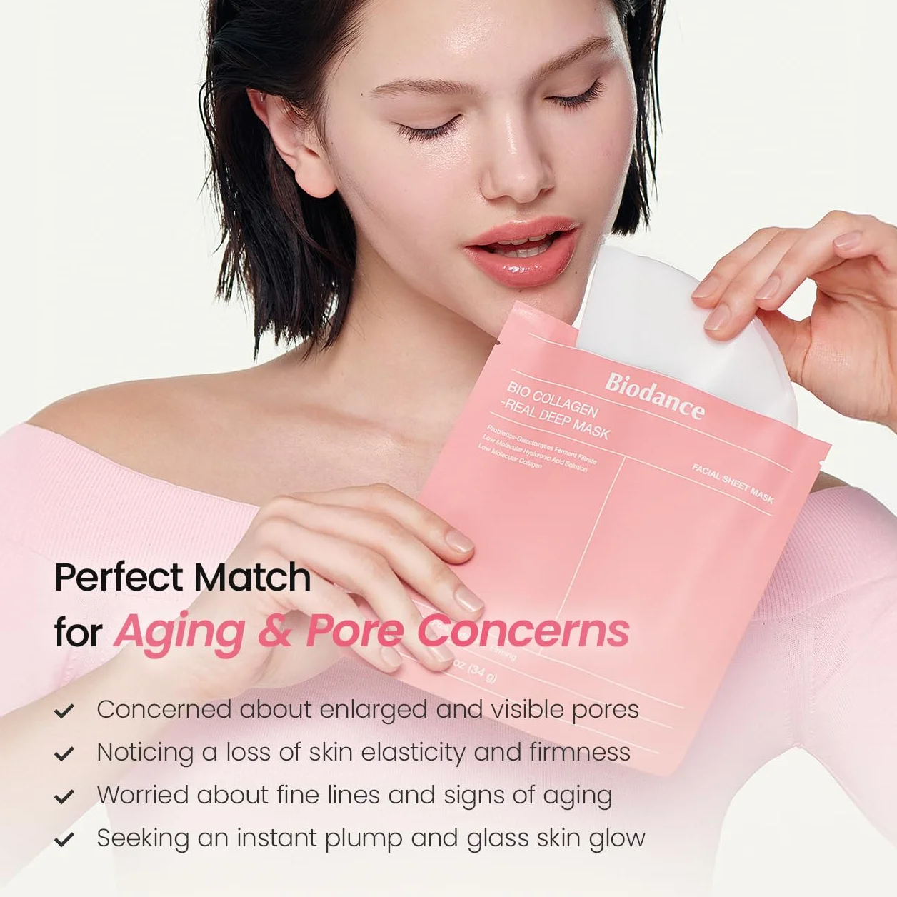 BIODANCE Bio-Collagen Real Deep Mask Maschera Viso Notturna Idrogel Idratante Rimpolpante Minimizza Pori Migliora Elasticità K-Beauty Skincare Coreana 4 Pezzi