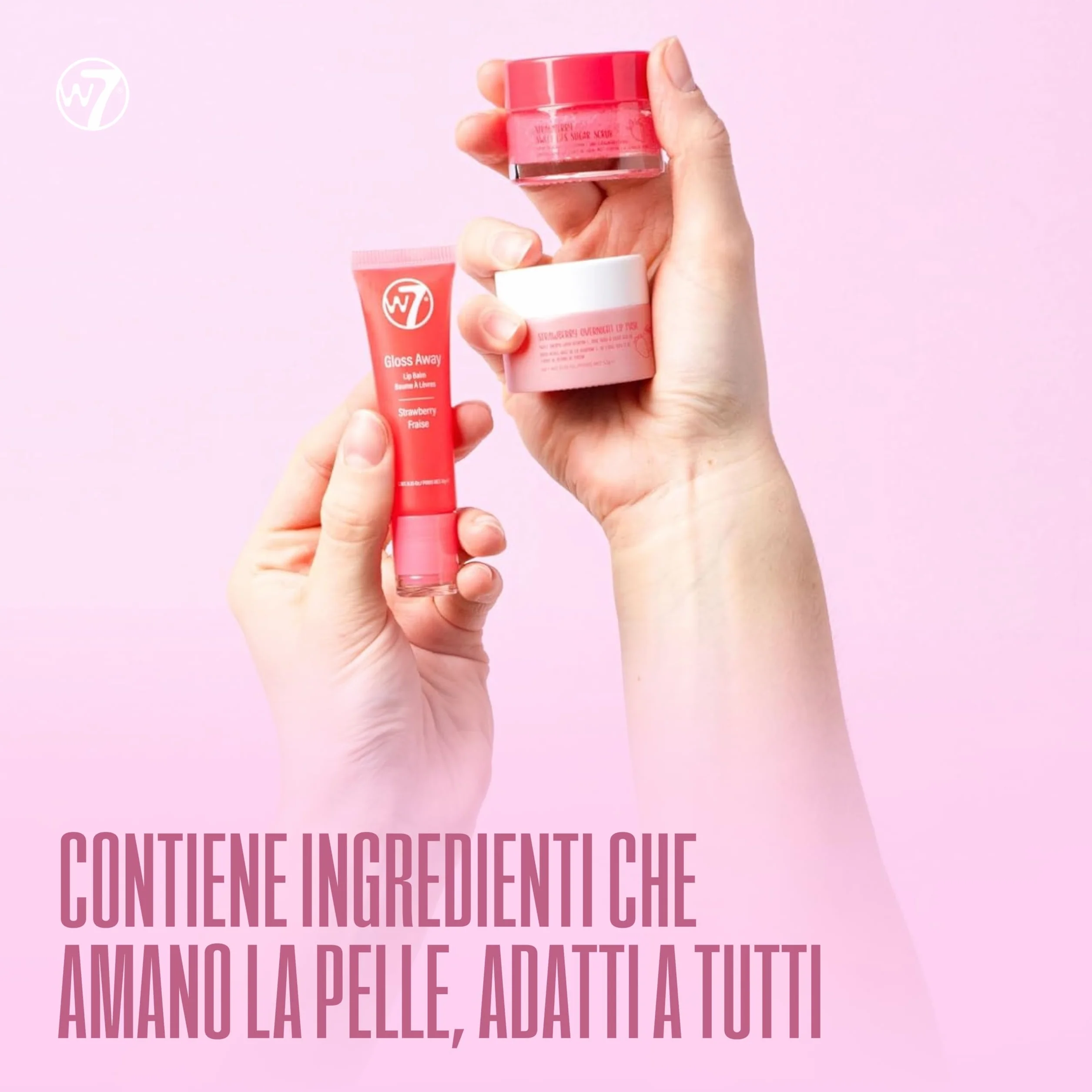 W7 Trio per la cura delle labbra Sweet Dreams - Set da 3 pezzi - Maschera notte, burrocacao e scrub labbra - Fragola