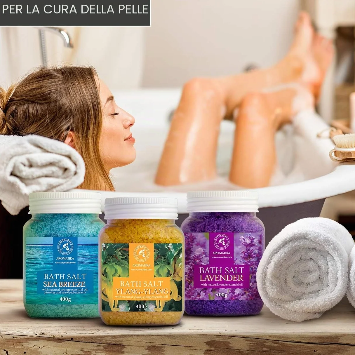 Set Sali da Bagno di Lavanda - Brezza Marina - Ylang-Ylang - Naturale al 100% - Ideale per Dormire Bene - Antistress - Cura del Corpo - Benessere - Bellezza - Rilassamento - Spa