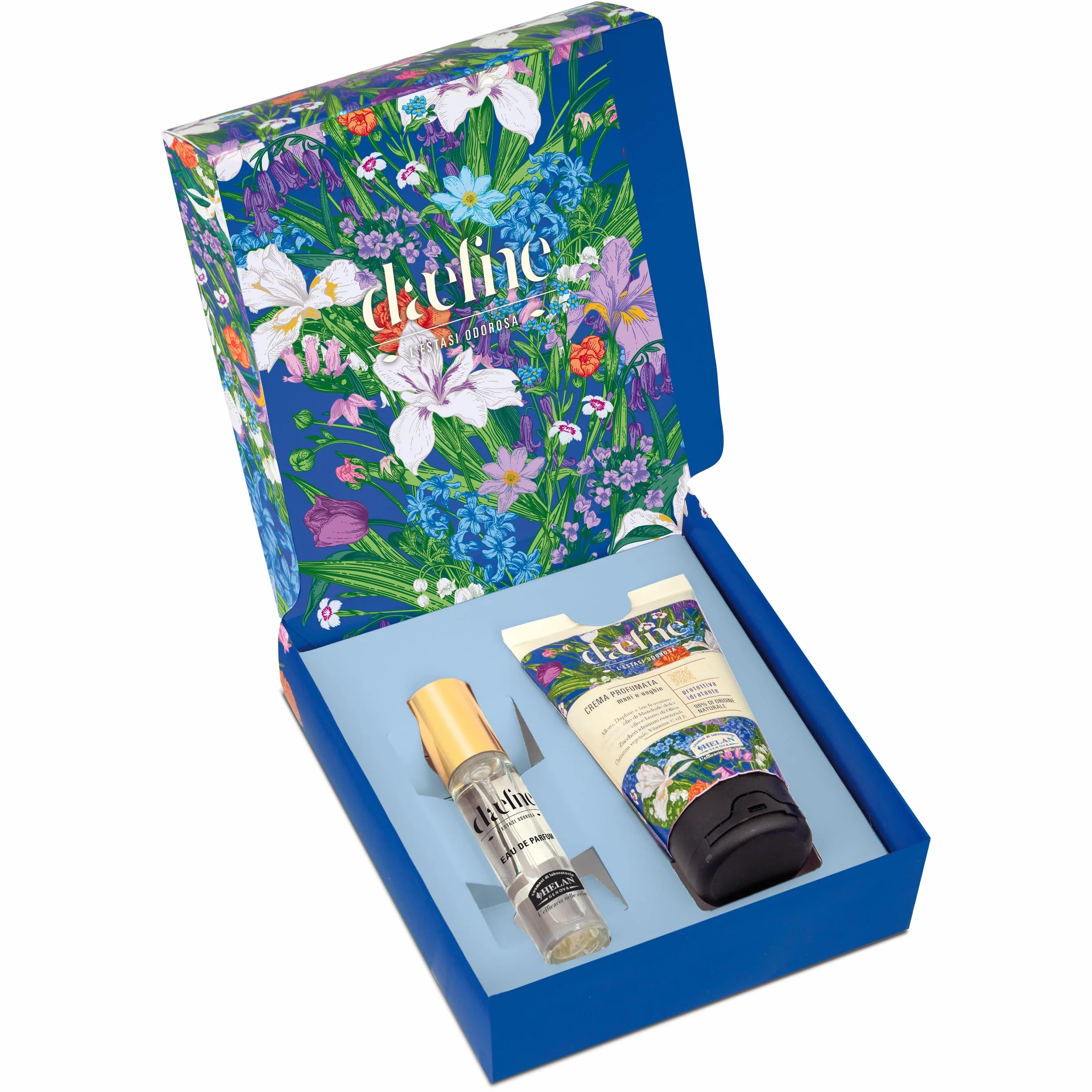 Helan Daefne - Cofanetto Regalo Donna con Profumo Donna Fiorito 10ml + Crema Mani Secche e Screpolate con Vitamina C e E Rivitalizzante Unghie 50ml, Idee e Regali per Lei Beauty Naturale Made in Italy