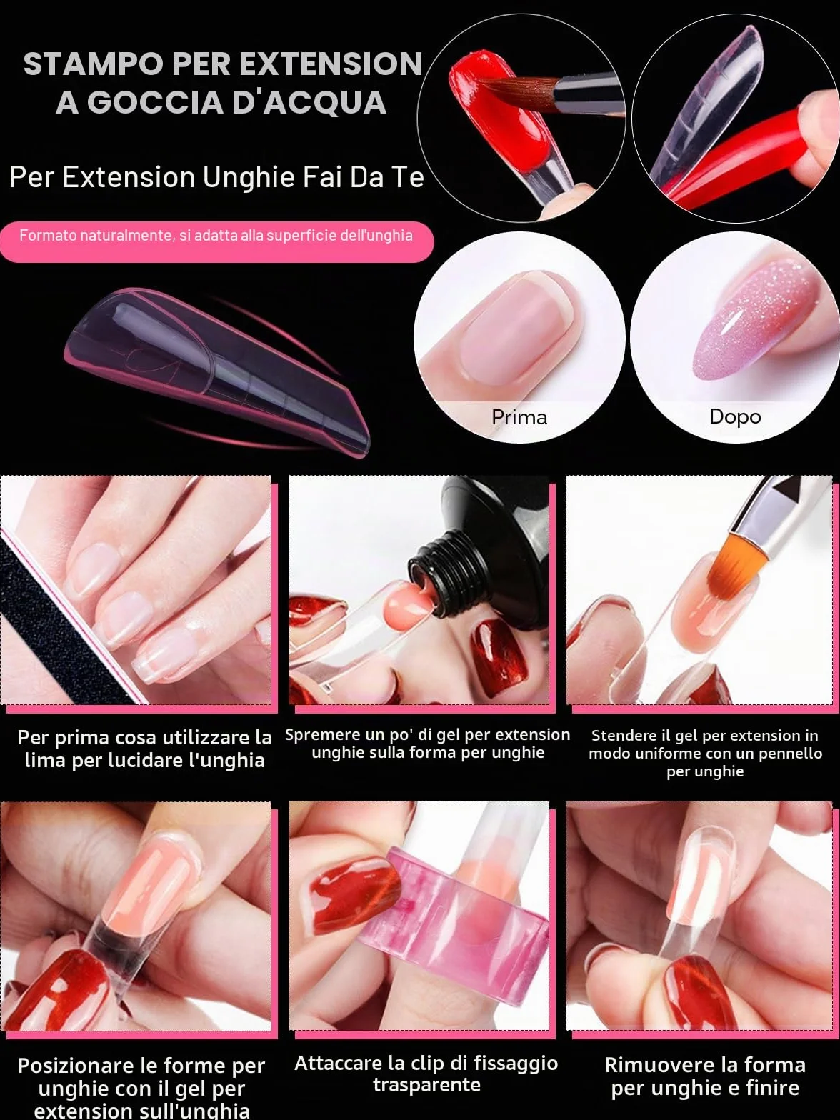 TOROKOM 120 Forme Duali per Gel Poly - Stampini Rosa per Ricostruzione con Gel Estensore - Ideale per Nail Art, Salon e DIY