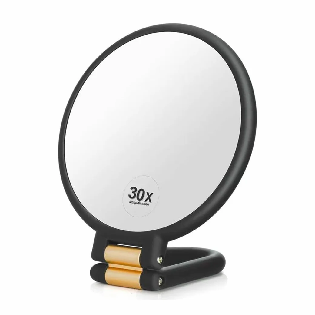 Specchio con ingrandimento 30x portatile pieghevole per trucco da viaggio