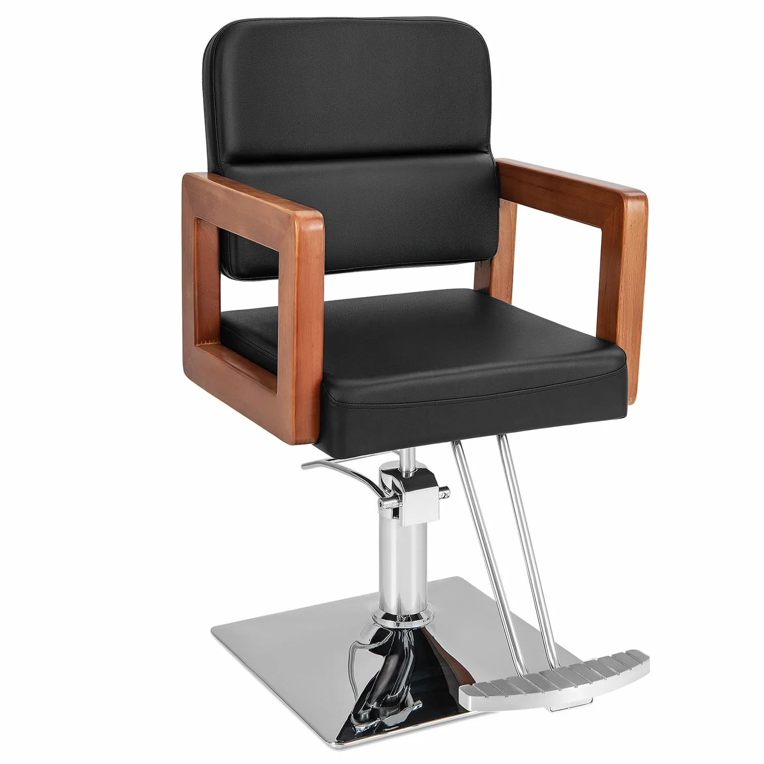 COSTWAY Poltrona da Barbiere, Sedia da Barbiere Girevole a 360°, Regolabile in Altezza 50-65 cm, con Braccioli in Legno Massello, Portata 250 kg